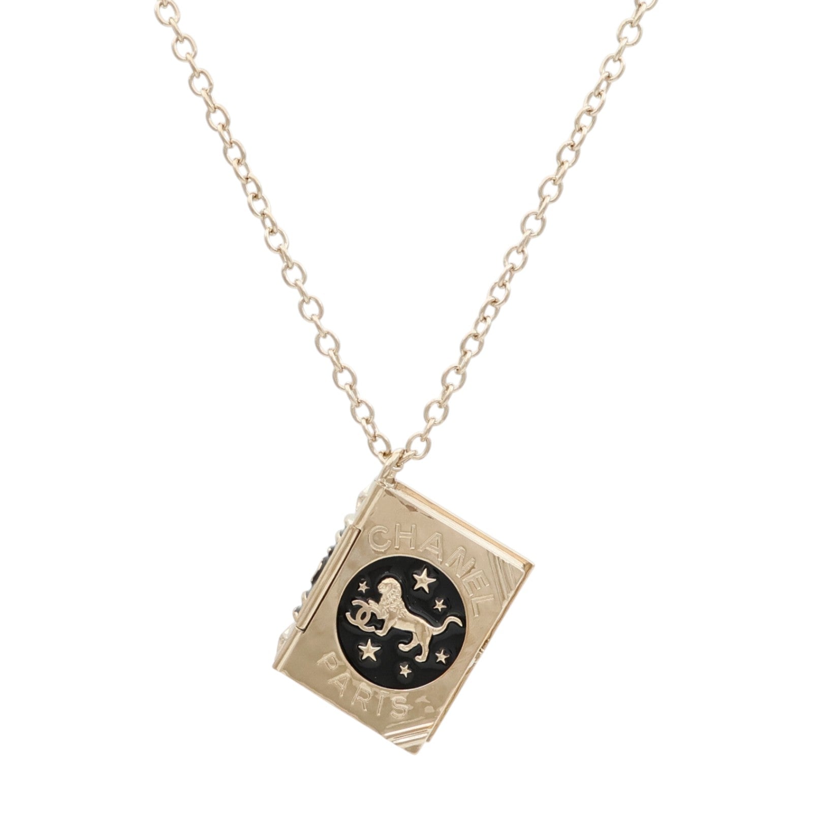 CHANEL 金屬/琺瑯Lion Book Locket項鍊