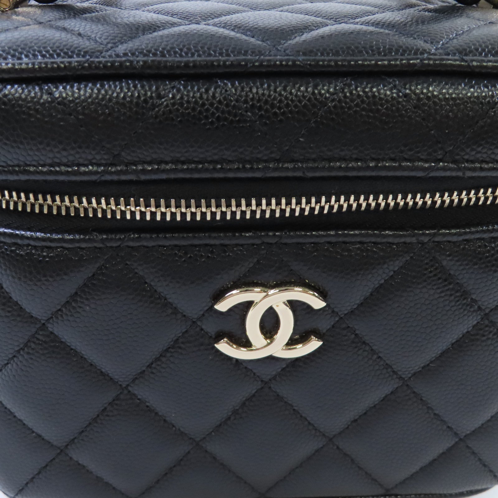 CHANEL 【激減優惠】菱格Caviar皮革Vanity Case 2Way Shoulder Bag金扣鏈帶手挽肩背兩用袋黑色