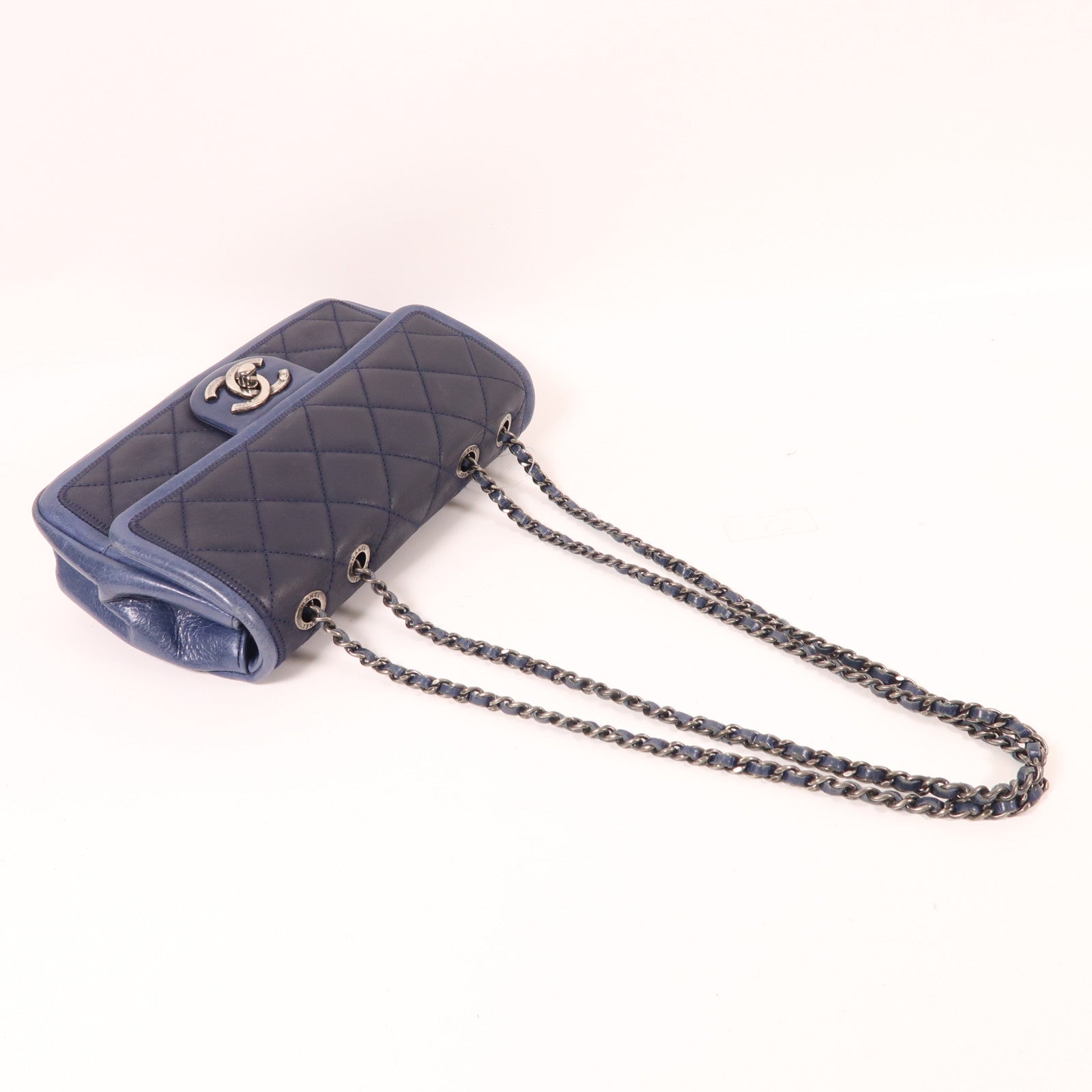 CHANEL 牛皮皮革Chain Shoulder銀扣鏈帶肩背袋