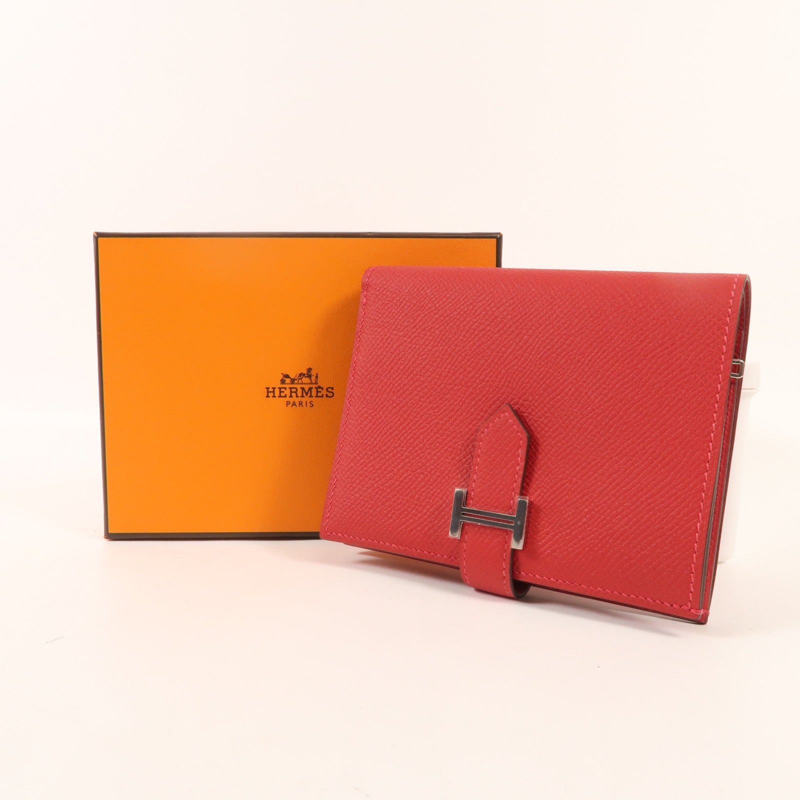 HERMES Epsom皮革Bearn Wallet銀扣錢包Rouge Casaque