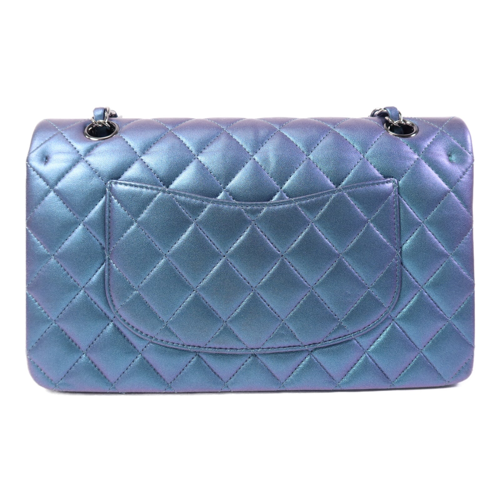 CHANEL 羊皮皮革Classic Flap Iridescent銀扣鏈帶肩背袋