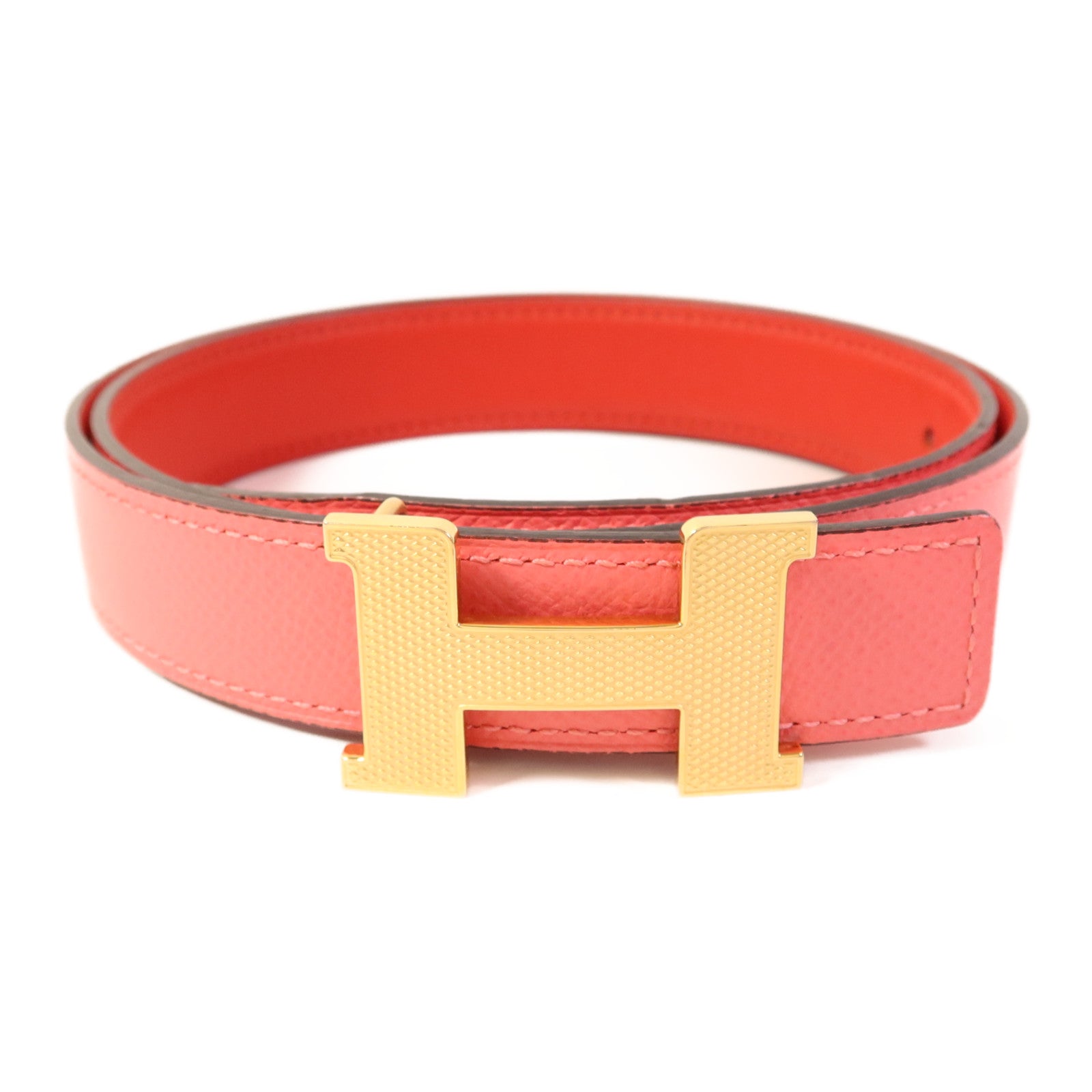 HERMES Epsom/Swift皮革Mini Constance Belt金扣皮帶Pink/Red