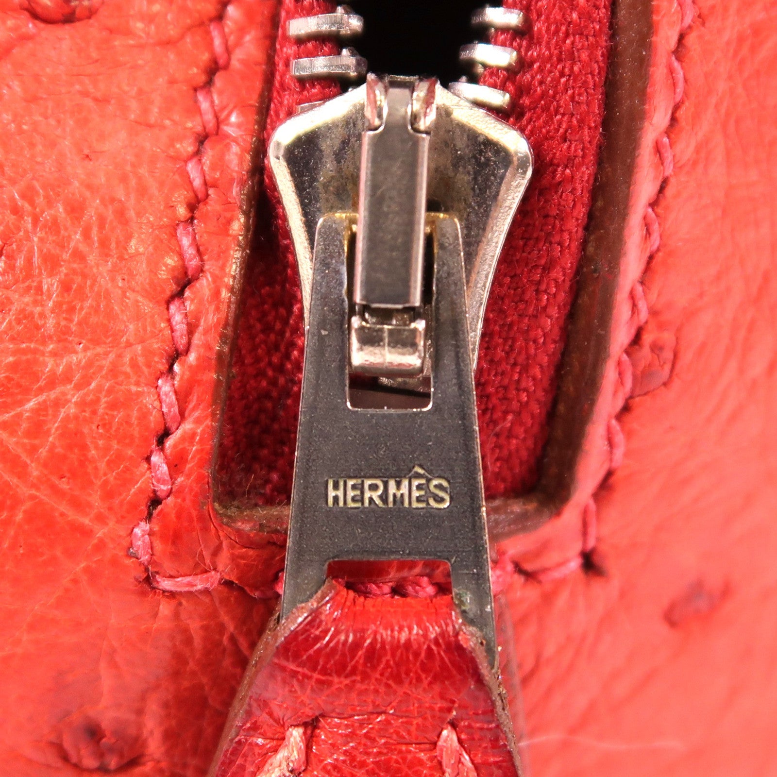 HERMES Ostrich皮革Plume Mini銀扣手挽袋