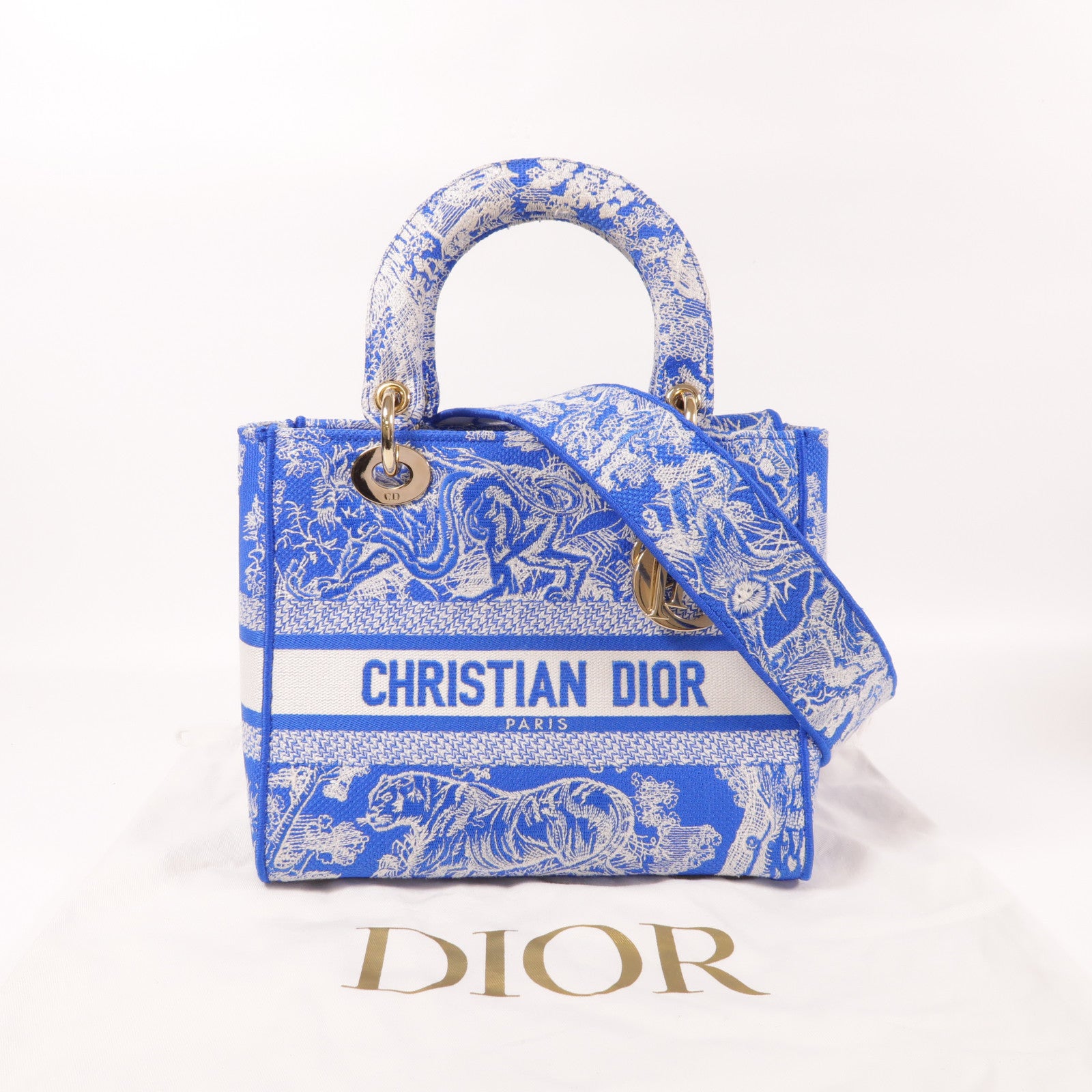 Dior 帆布Lady D-Lite金扣手挽肩背兩用袋