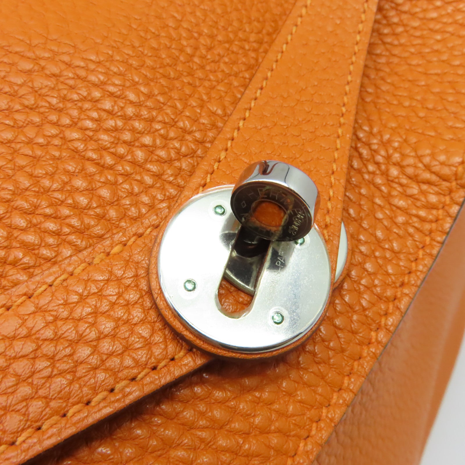 HERMES 【激減優惠】Clemence皮革Lindy 34 Shoulder Bag銀扣手挽肩背兩用袋Orange/橙色