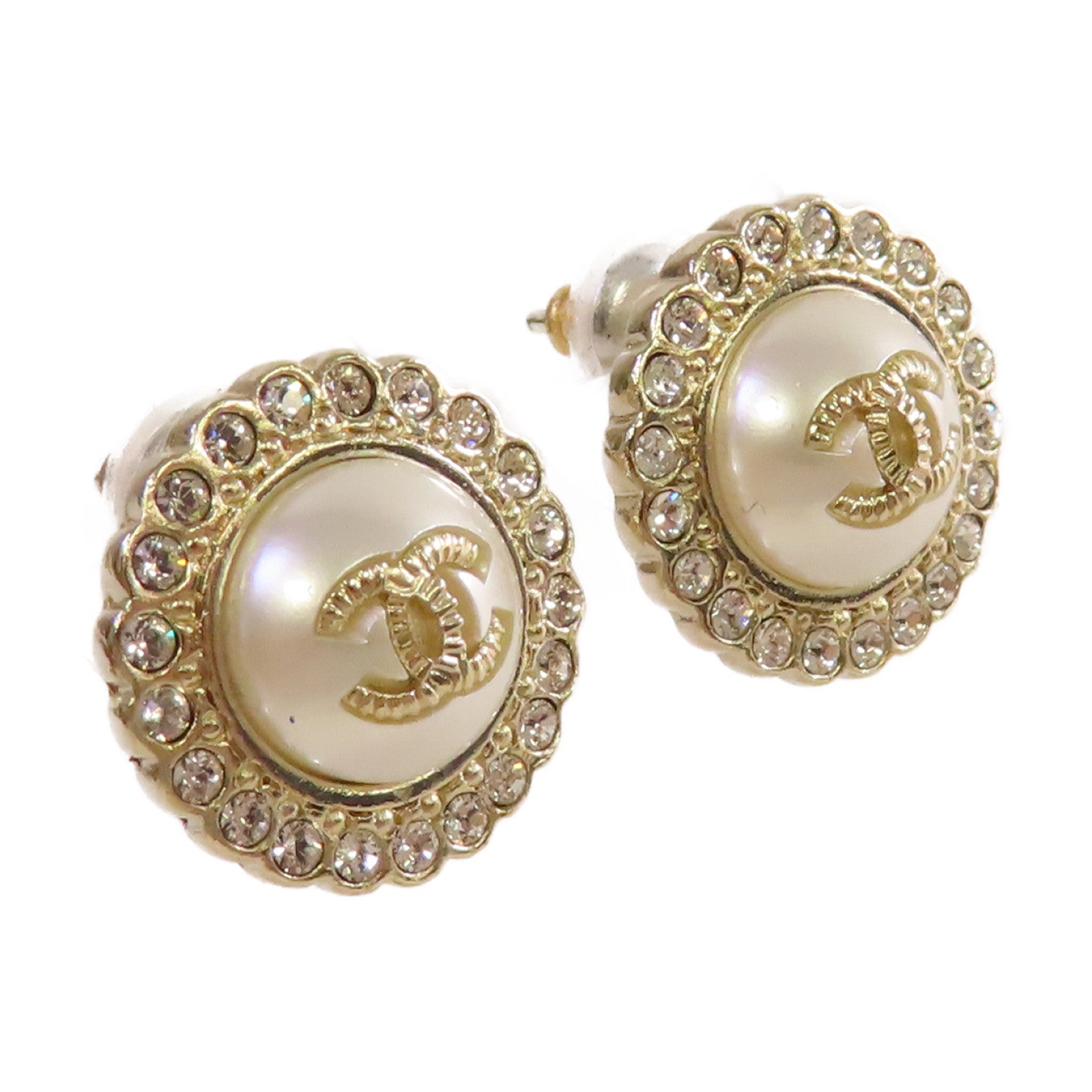CHANEL 仿珍珠/金屬CC Earrings耳環珍珠色/金色