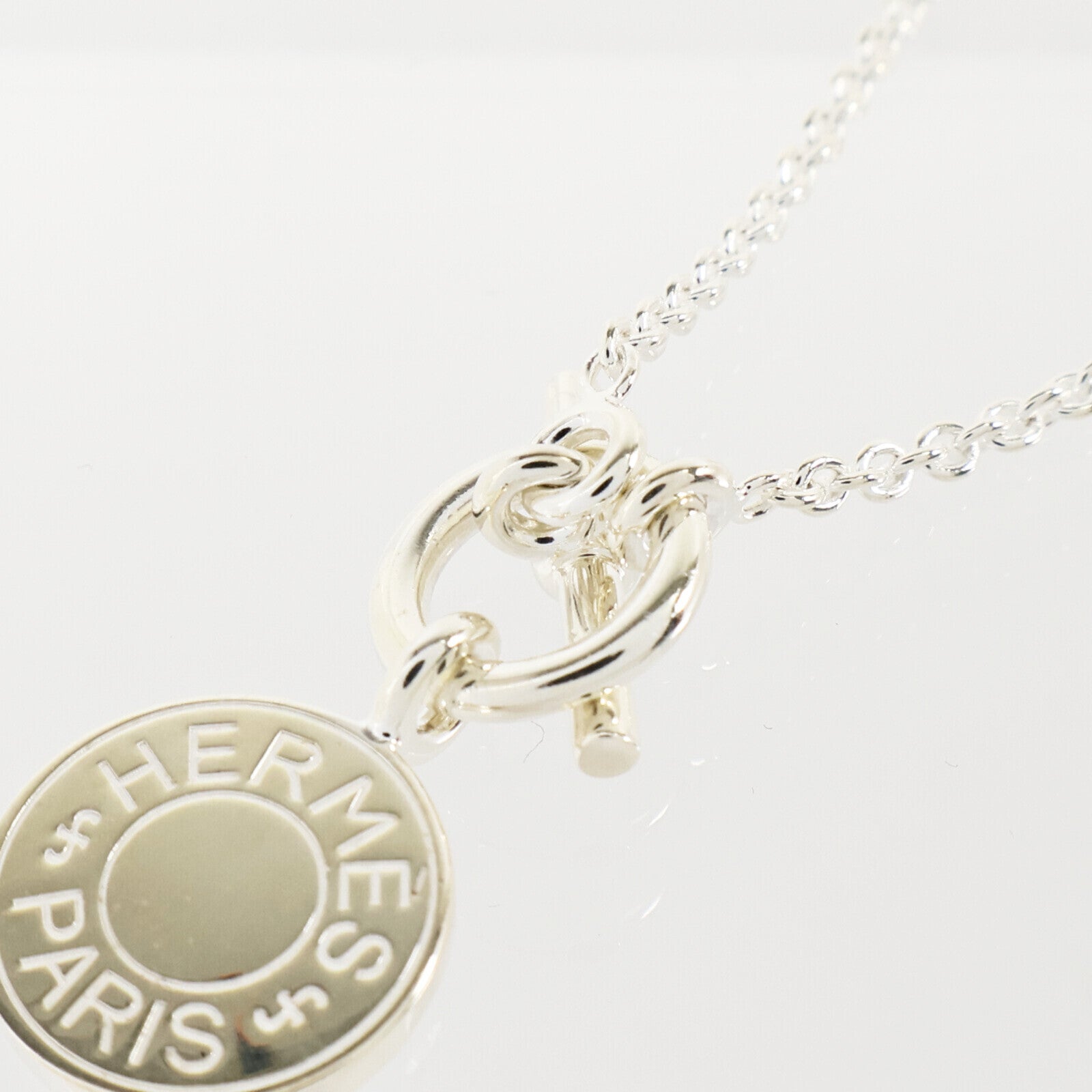 HERMES 925純銀Amulettes Ex-Libris Necklace銀扣項鏈