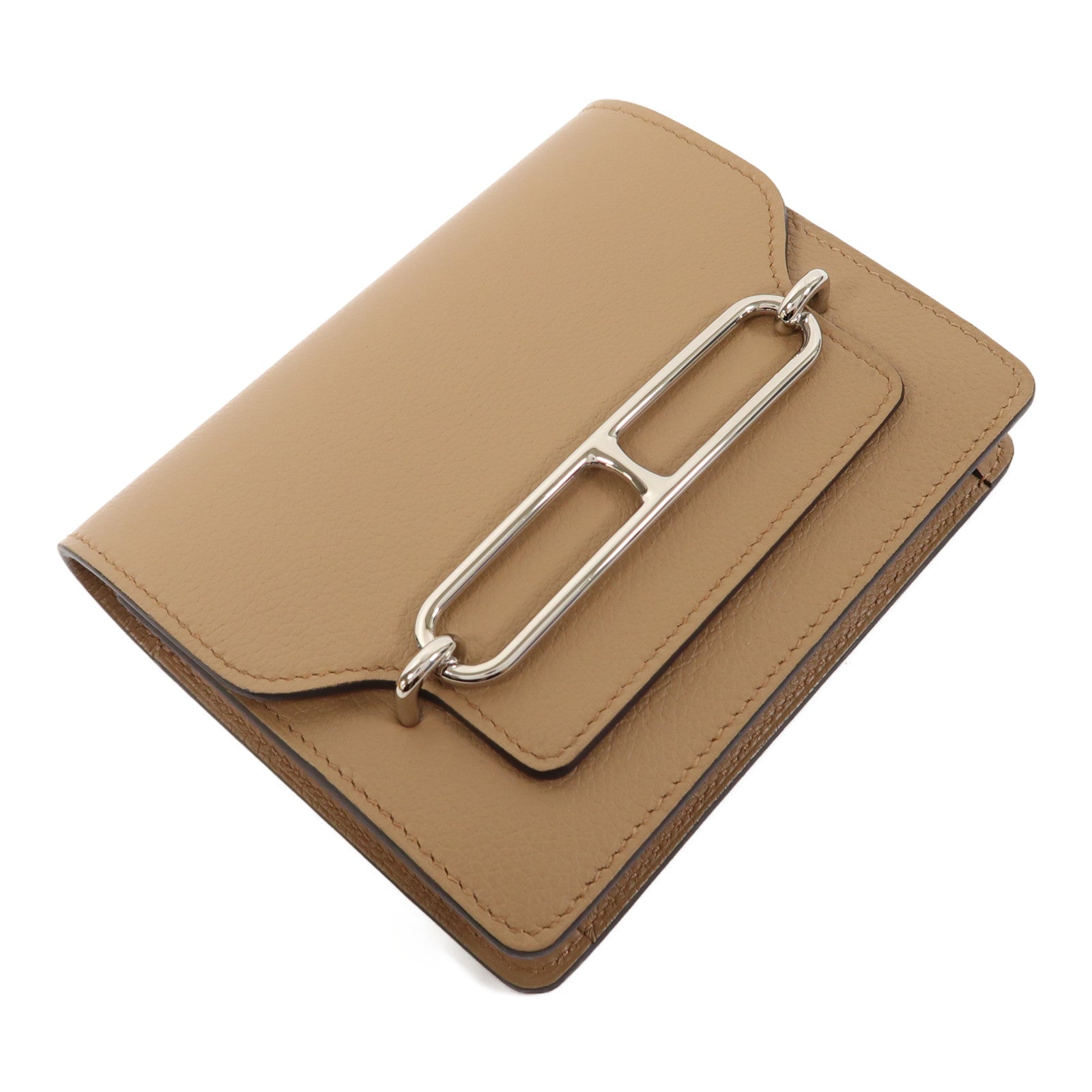 HERMES 【激減優惠】Evercolor皮革Roulis Slim Wallet銀扣錢包淺啡色/黃色