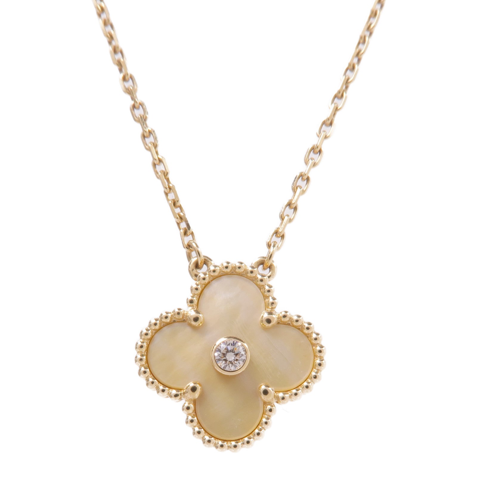 Van Cleef & Arpels 18K黃金Vintage Alhambra Necklace鑽石/珍珠母貝項鍊