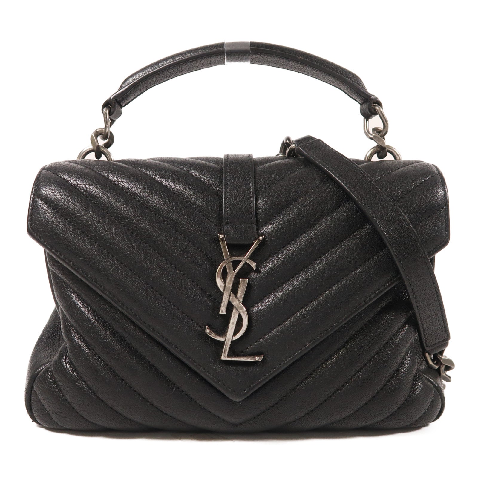 SAINT LAURENT 牛皮皮革Chain Shoulder銀扣手挽肩背兩用袋