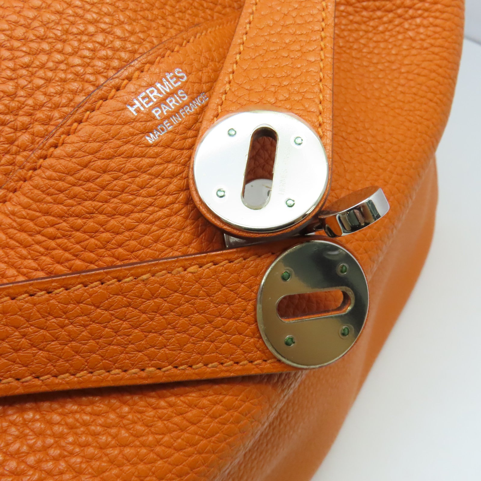 HERMES 【激減優惠】Clemence皮革Lindy 34 Shoulder Bag銀扣手挽肩背兩用袋Orange/橙色