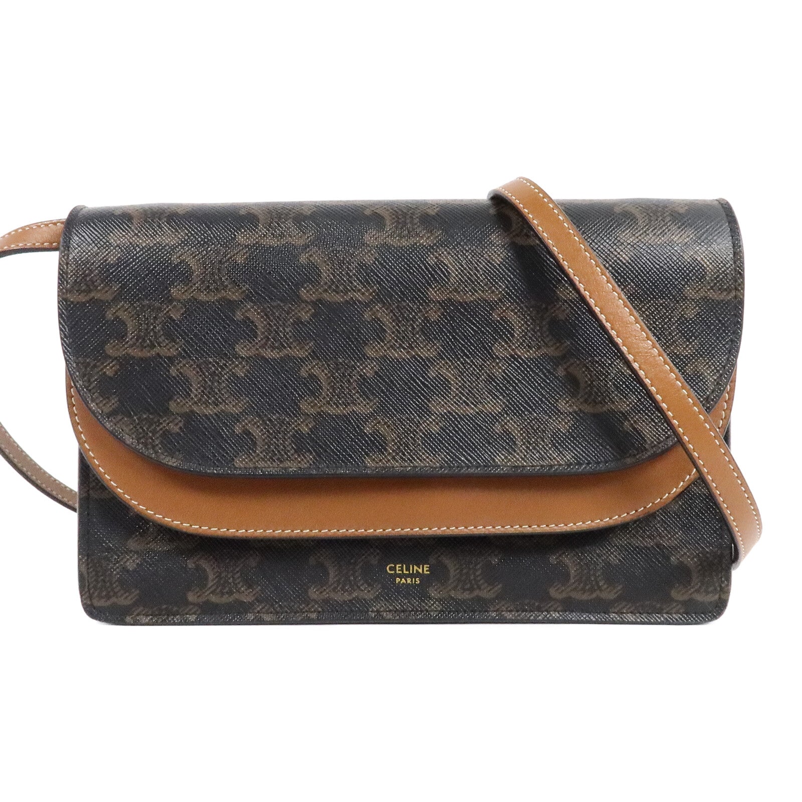 CELINE 塗層帆布Duo Wallet On Strap肩背袋