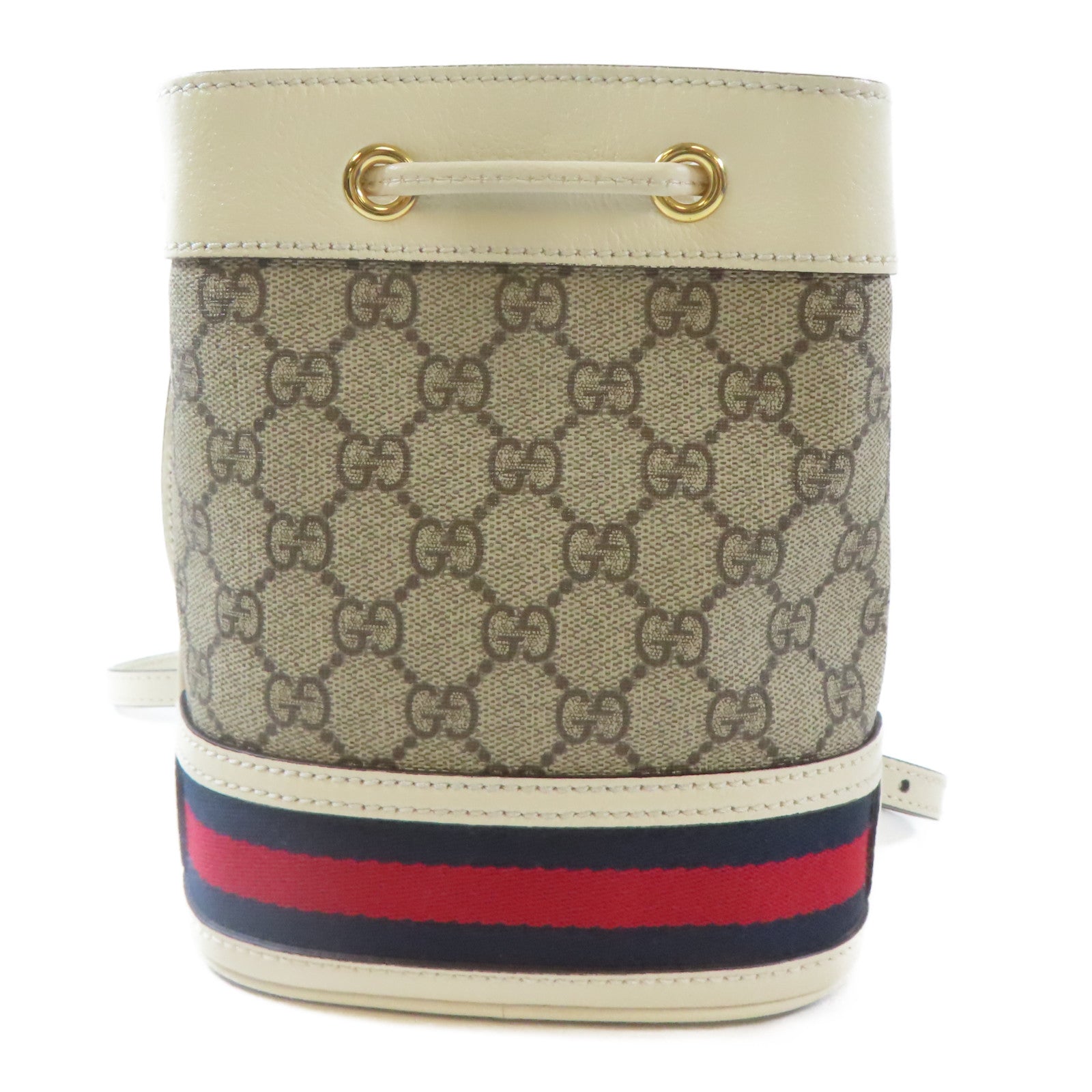 GUCCI 塗層帆布Ophidia GG Mini Bucket金扣肩背袋啡色/白色