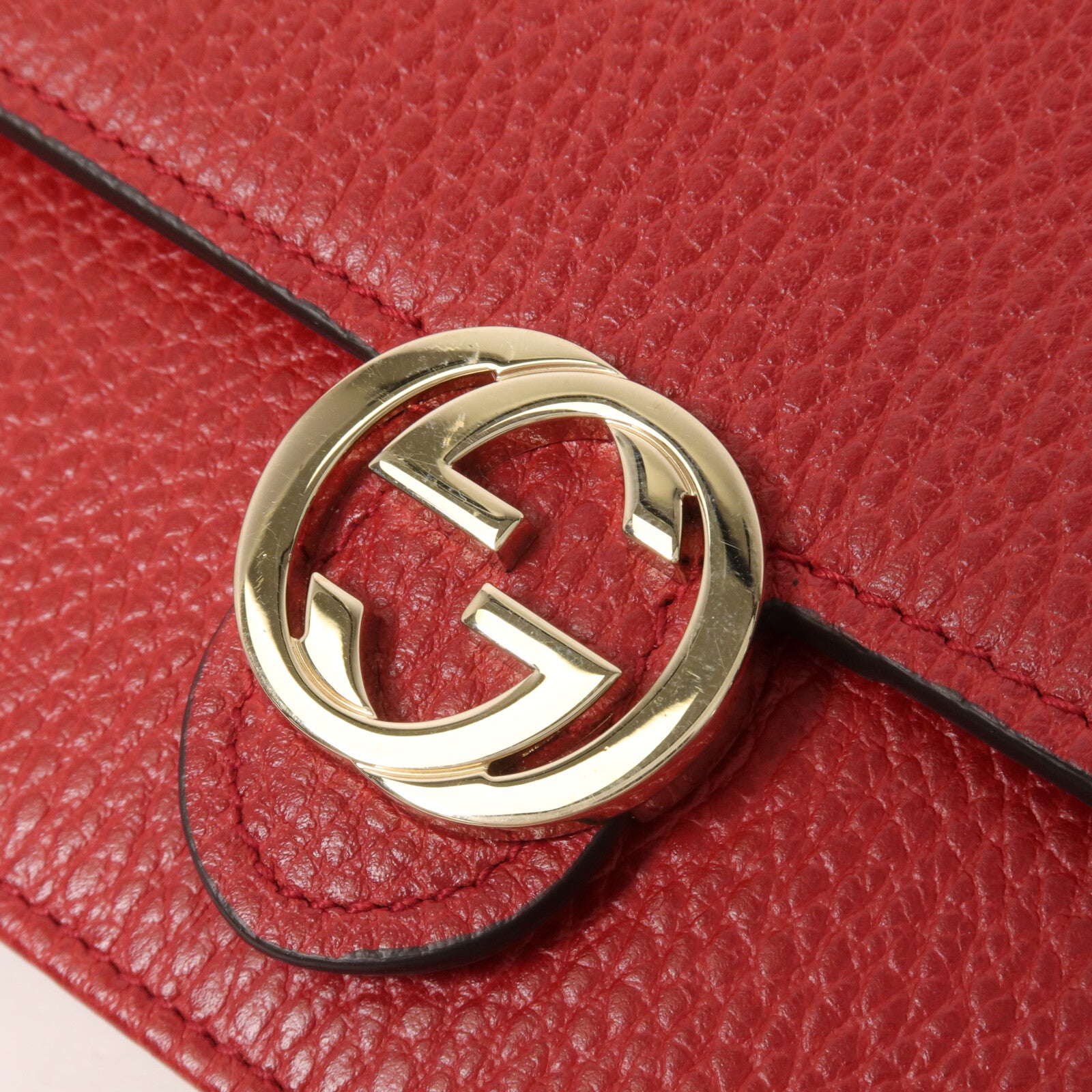 GUCCI 牛皮皮革Interlocking G Wallet On Chain鏈帶肩背袋