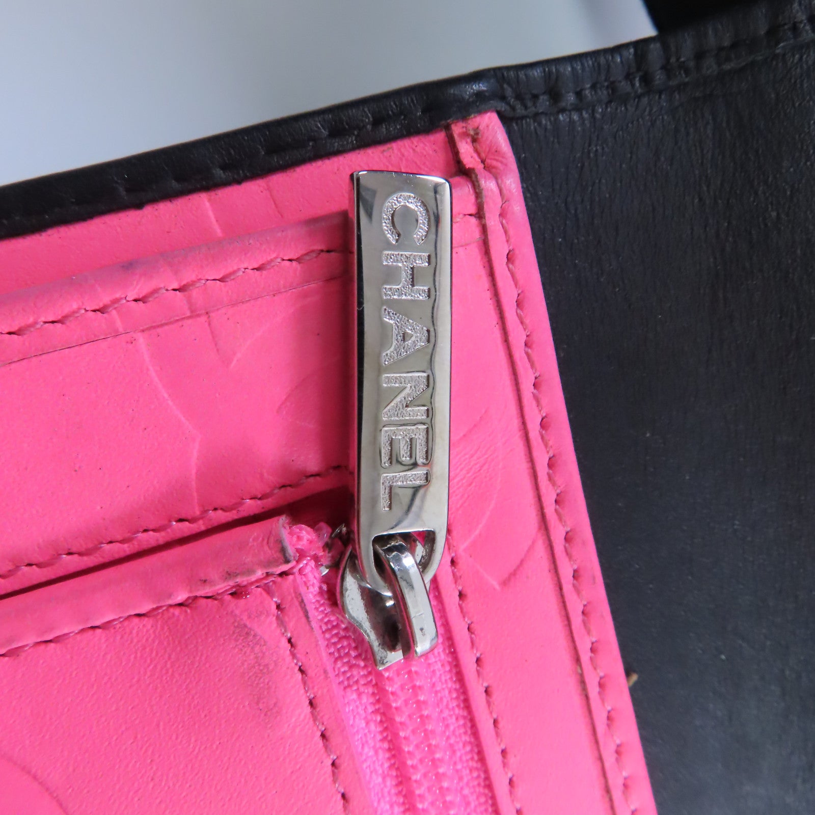 CHANEL 菱格牛皮皮革Cambon Wallet銀扣長錢包黑色