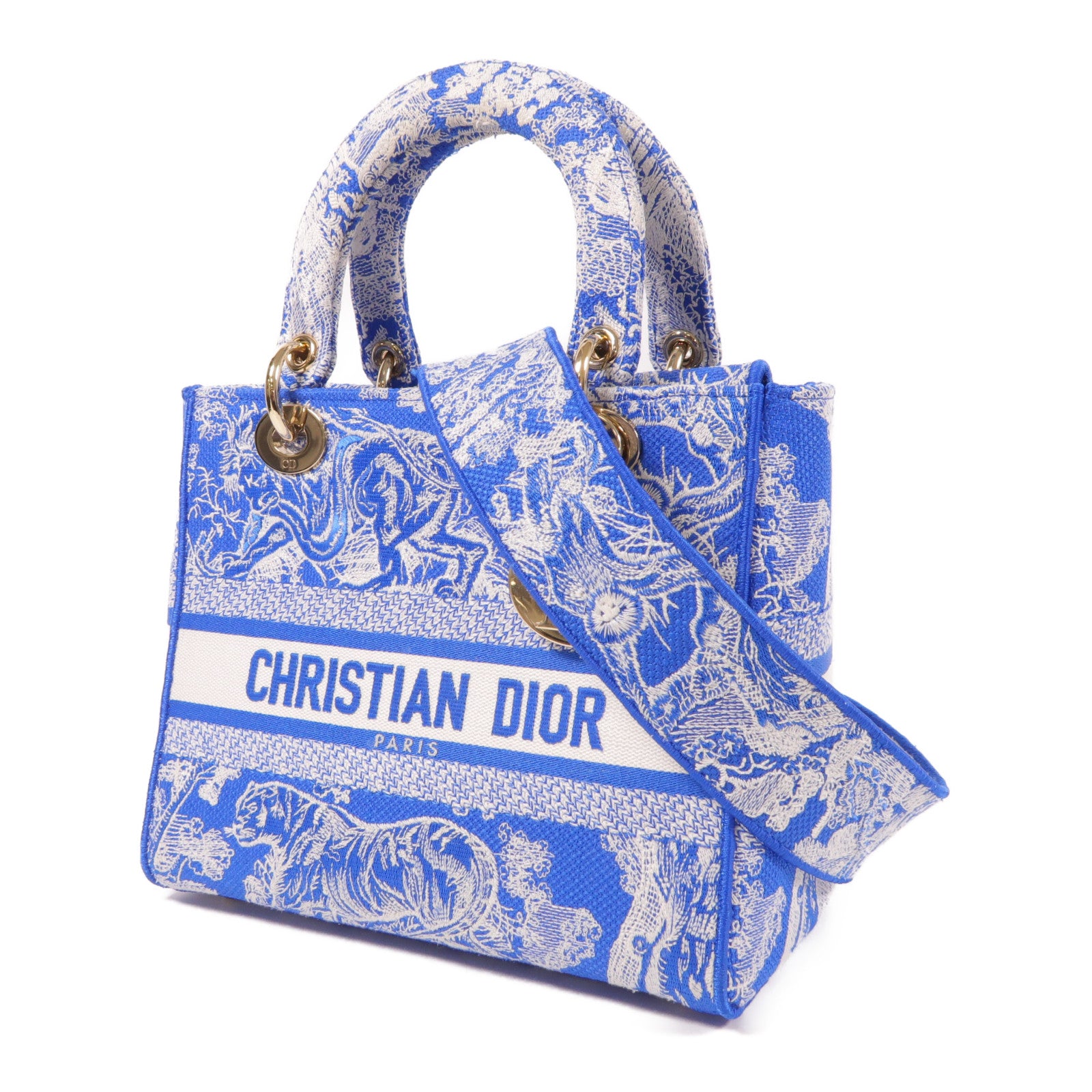 Dior 帆布Lady D-Lite金扣手挽肩背兩用袋