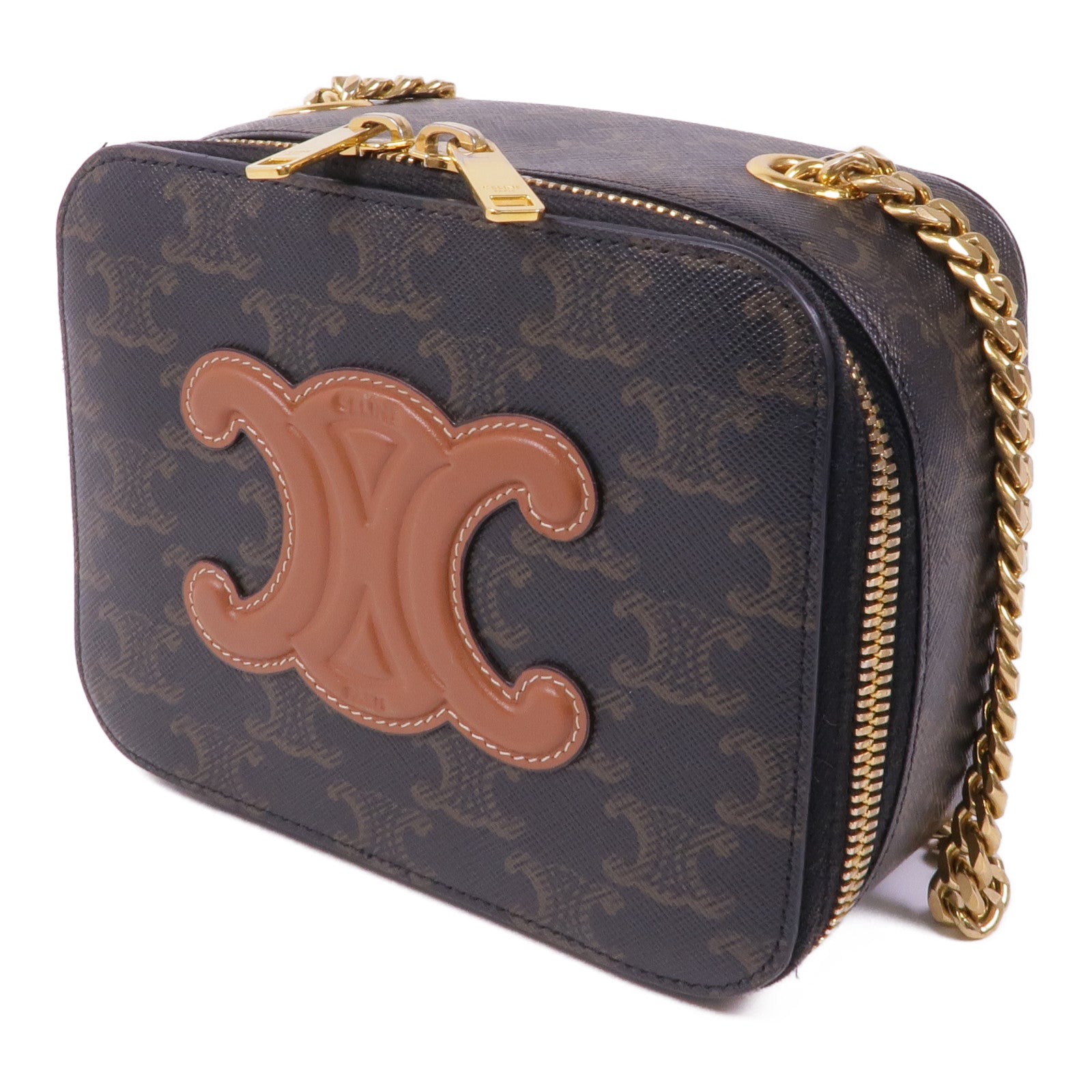 CELINE 塗層帆布Triomphe金扣鏈帶肩背袋