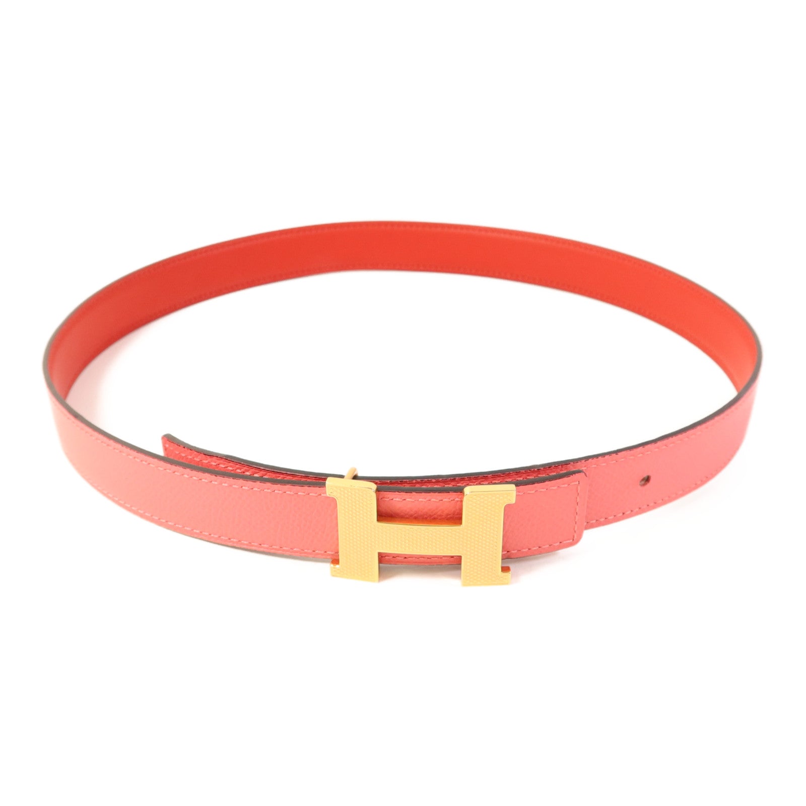 HERMES 【激減優惠】Epsom/Swift皮革Mini Constance Belt金扣皮帶Pink/Red
