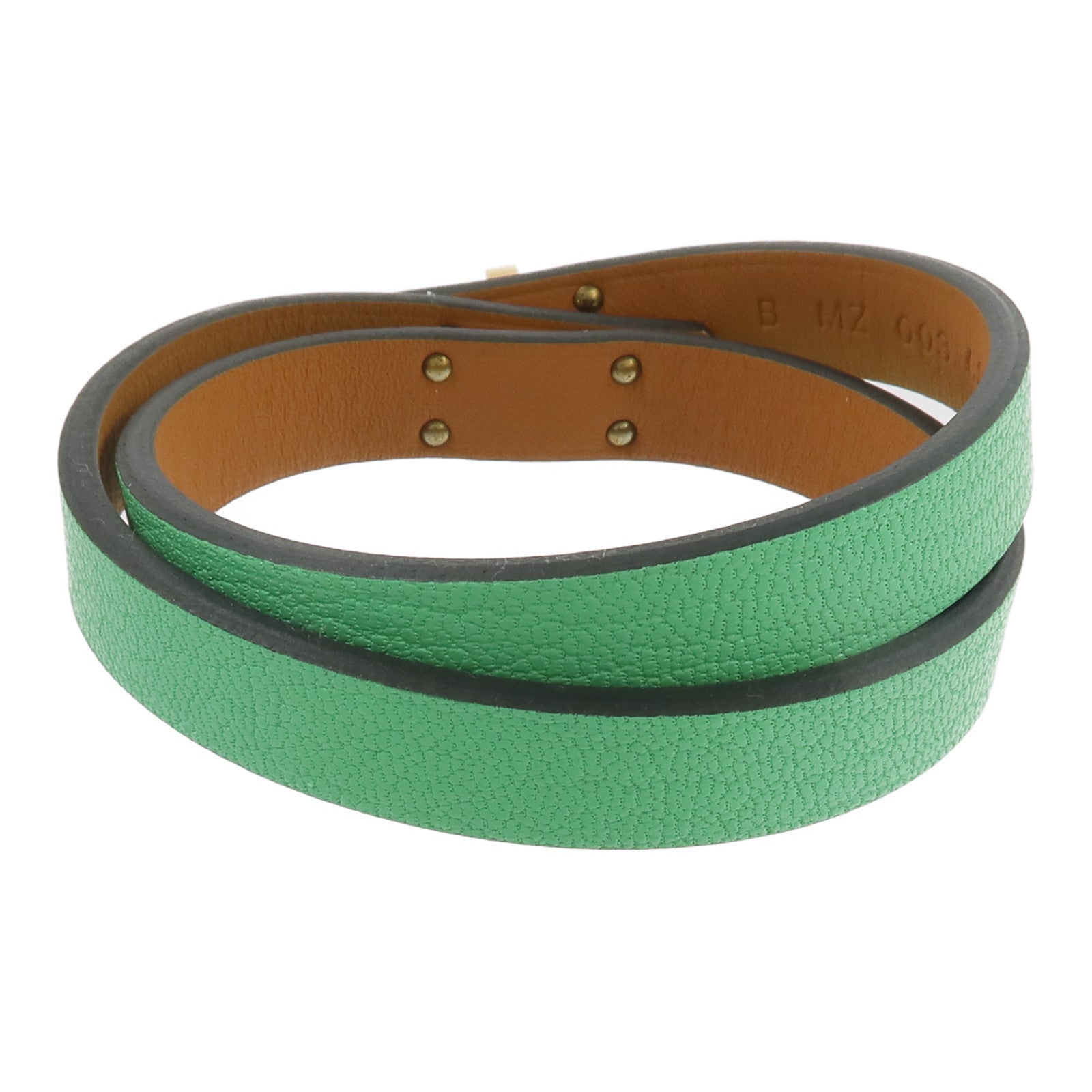 HERMES Chevre皮革Mini Kelly Double Tour手鏈Vert Comics