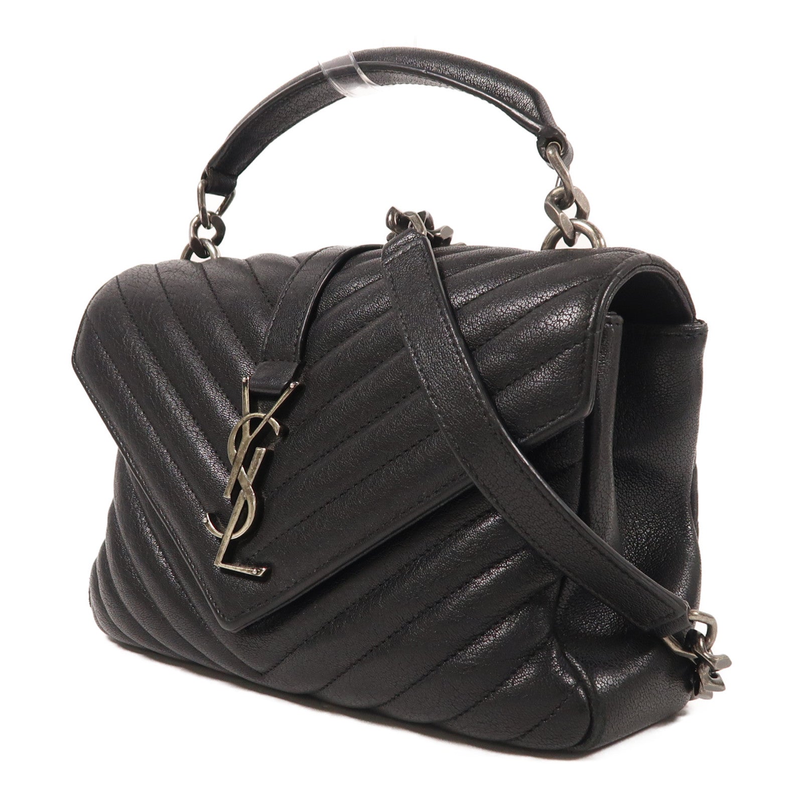 SAINT LAURENT 牛皮皮革Chain Shoulder銀扣手挽肩背兩用袋