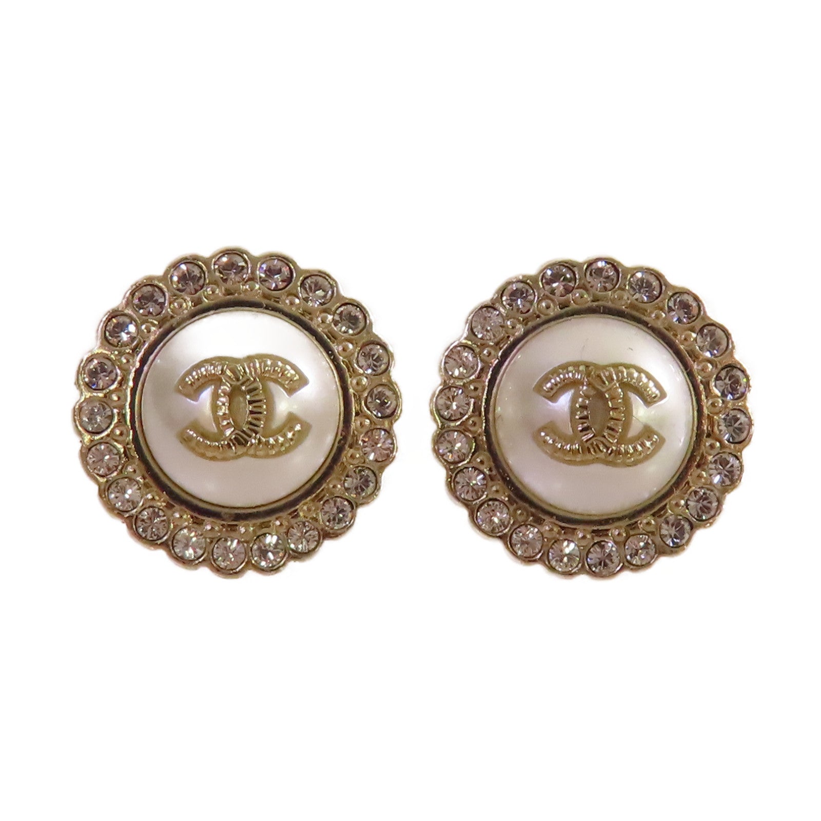 CHANEL 仿珍珠/金屬CC Earrings耳環珍珠色/金色
