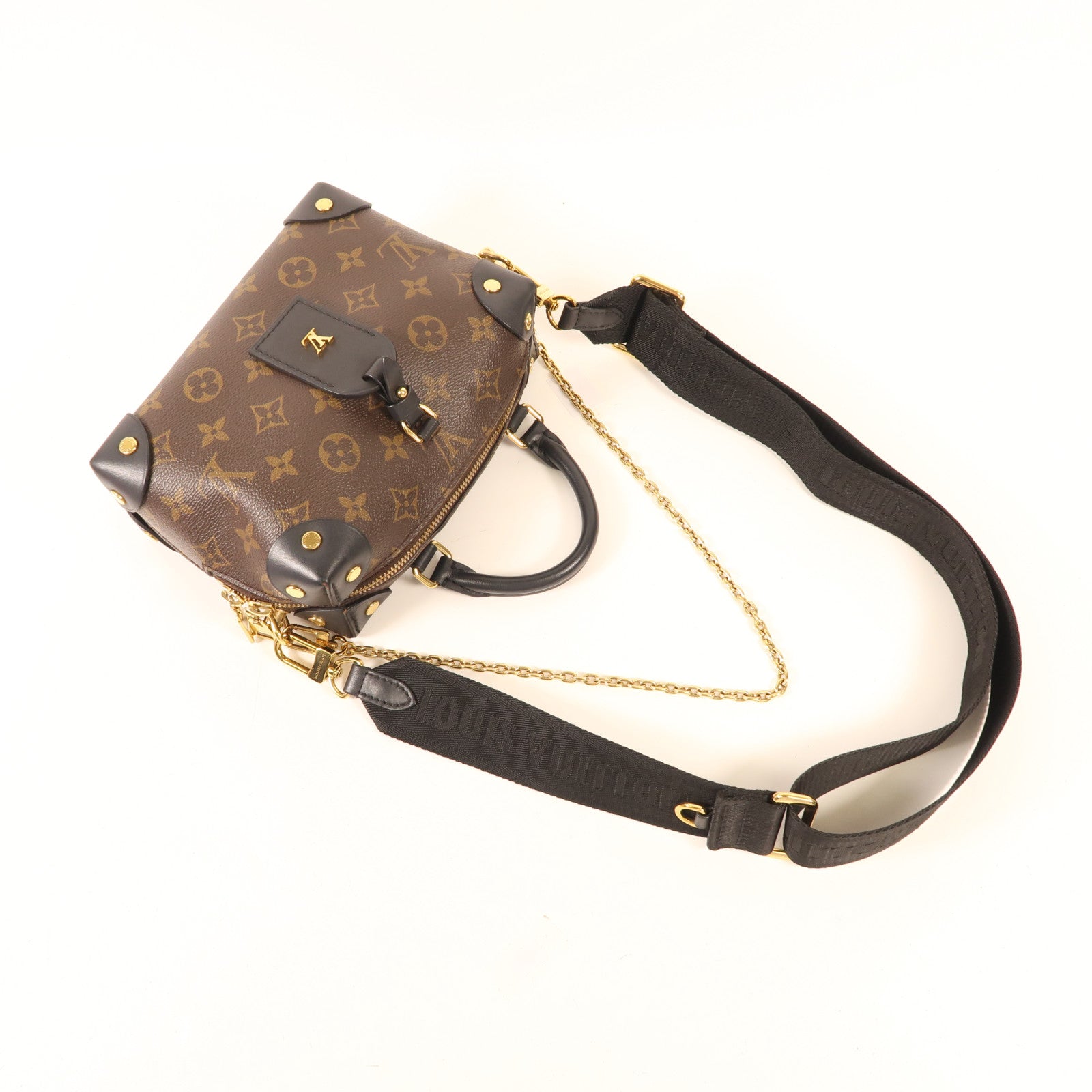 LOUIS VUITTON Monogram Petite Malle Souple金扣手挽肩背兩用袋棕色