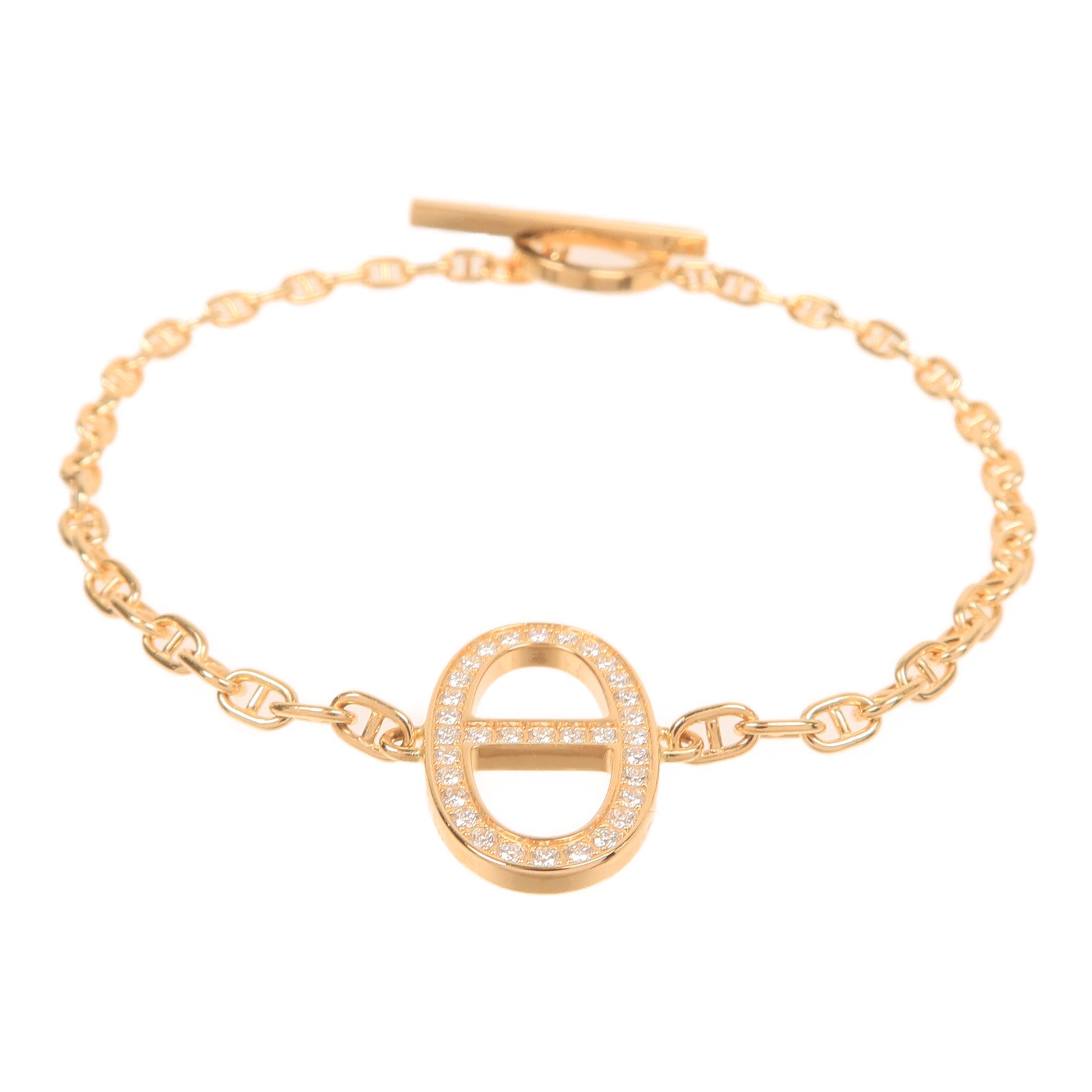 HERMES 18K玫瑰金Chain D'aine Contour Diamond Bracelet鑽石手鏈
