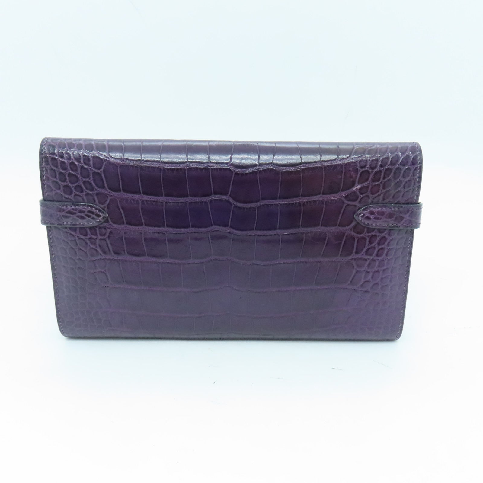 HERMES Alligator Mat Kelly Wallet Silver Buckle Long Wallet Beijing Purple