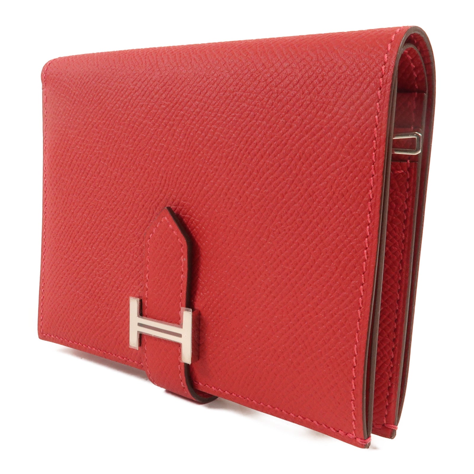 HERMES Epsom皮革Bearn Wallet銀扣錢包Rouge Casaque