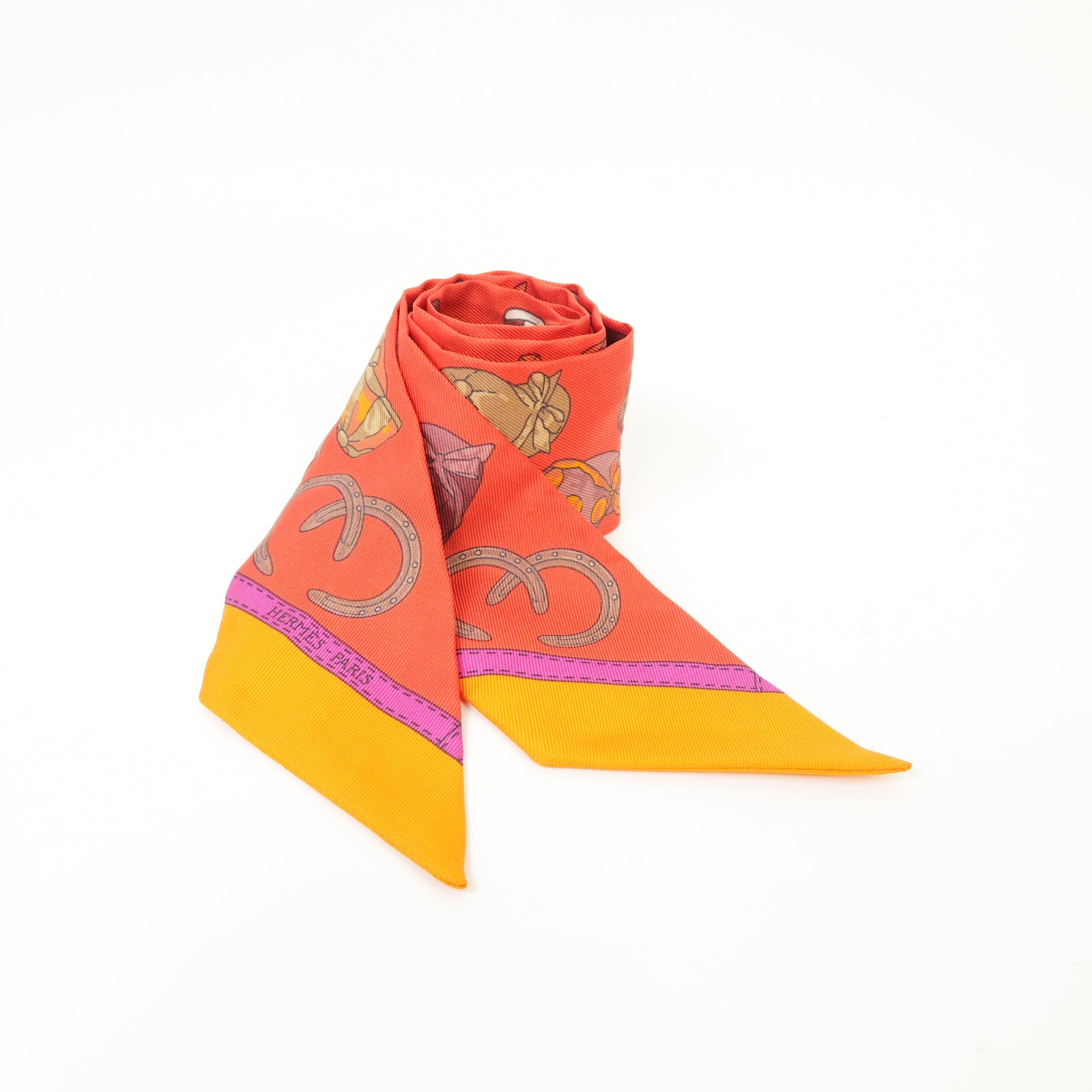 HERMES 【激減優惠】絲質Twilly絲巾紅色/橙色/粉紅色