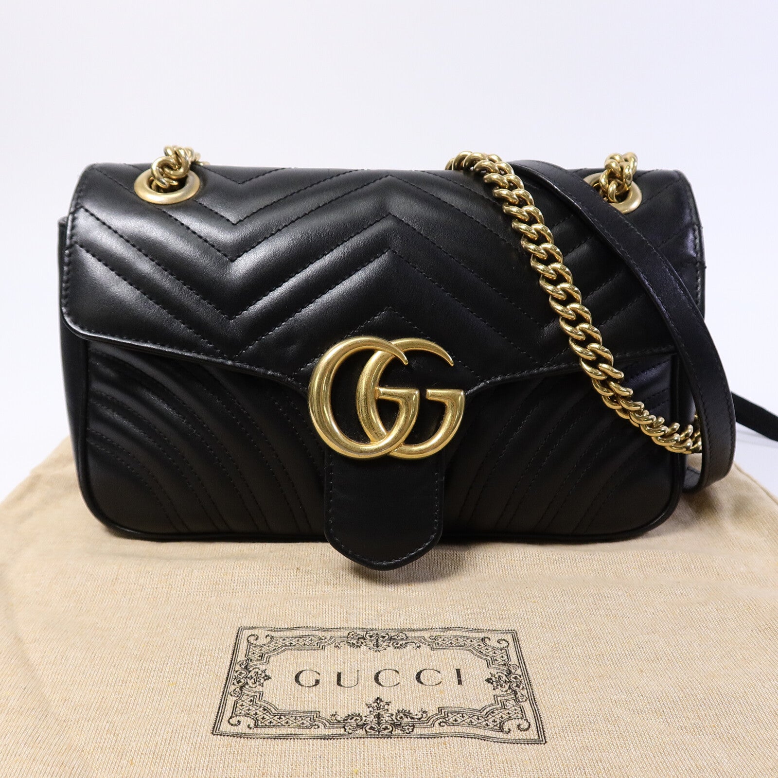 GUCCI 牛皮皮革GG Marmont鏈帶肩背袋