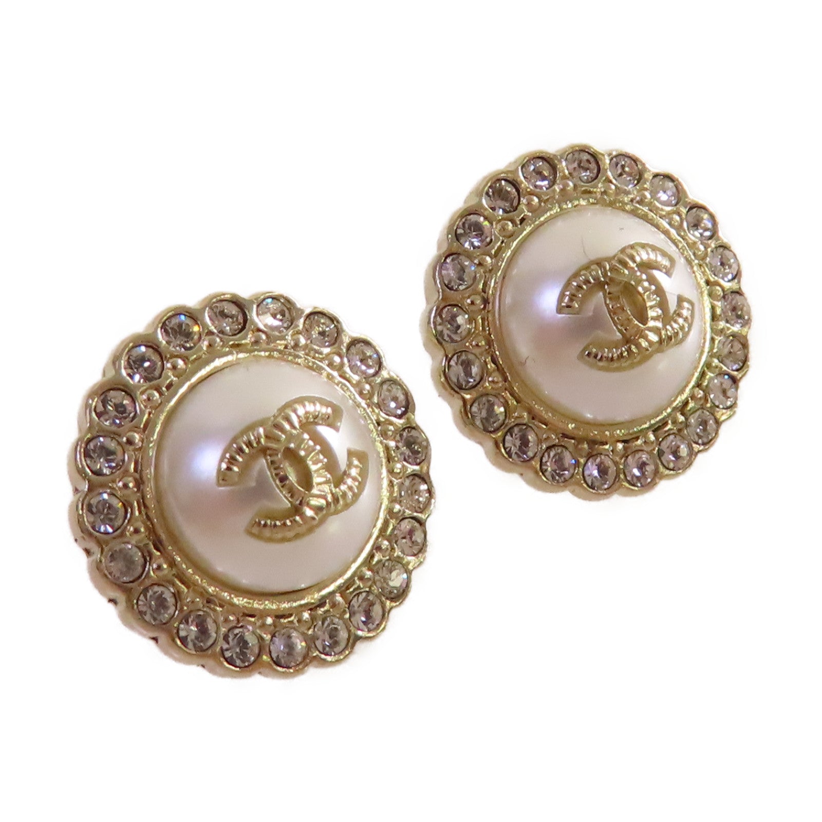 CHANEL 仿珍珠/金屬CC Earrings耳環珍珠色/金色