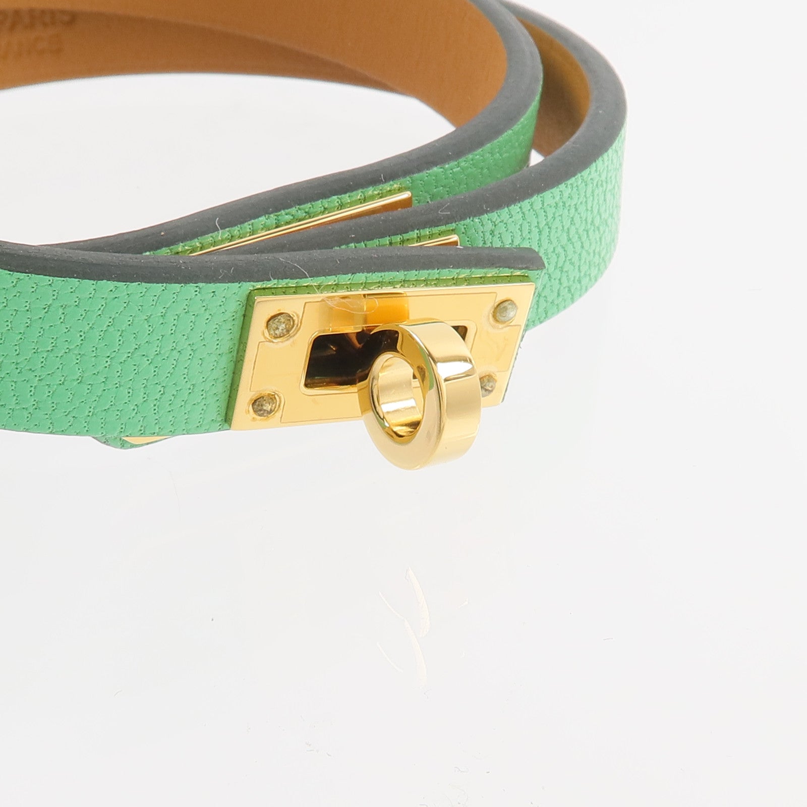 HERMES Chevre皮革Mini Kelly Double Tour手鏈Vert Comics