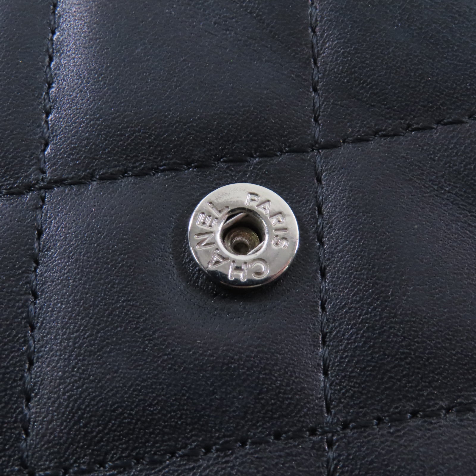 CHANEL 菱格牛皮皮革Cambon Wallet銀扣長錢包黑色