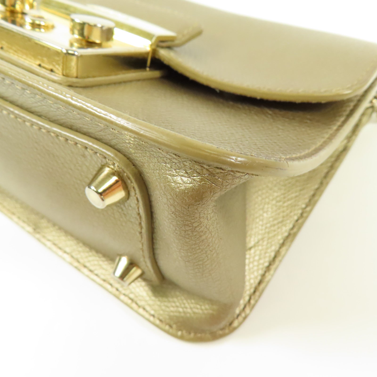 Furla 牛皮皮革Chain Shoulder金扣鏈帶肩背袋