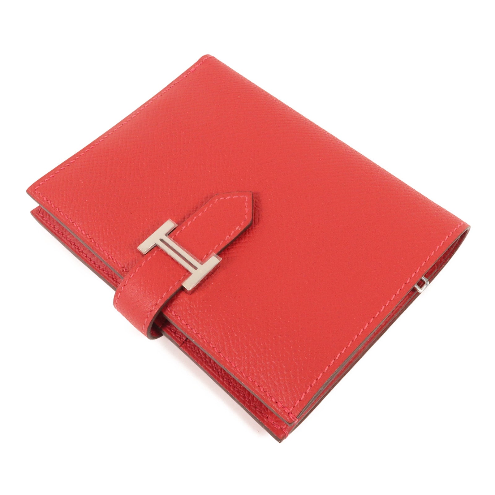 HERMES Epsom皮革Bearn Wallet銀扣錢包Rouge Casaque