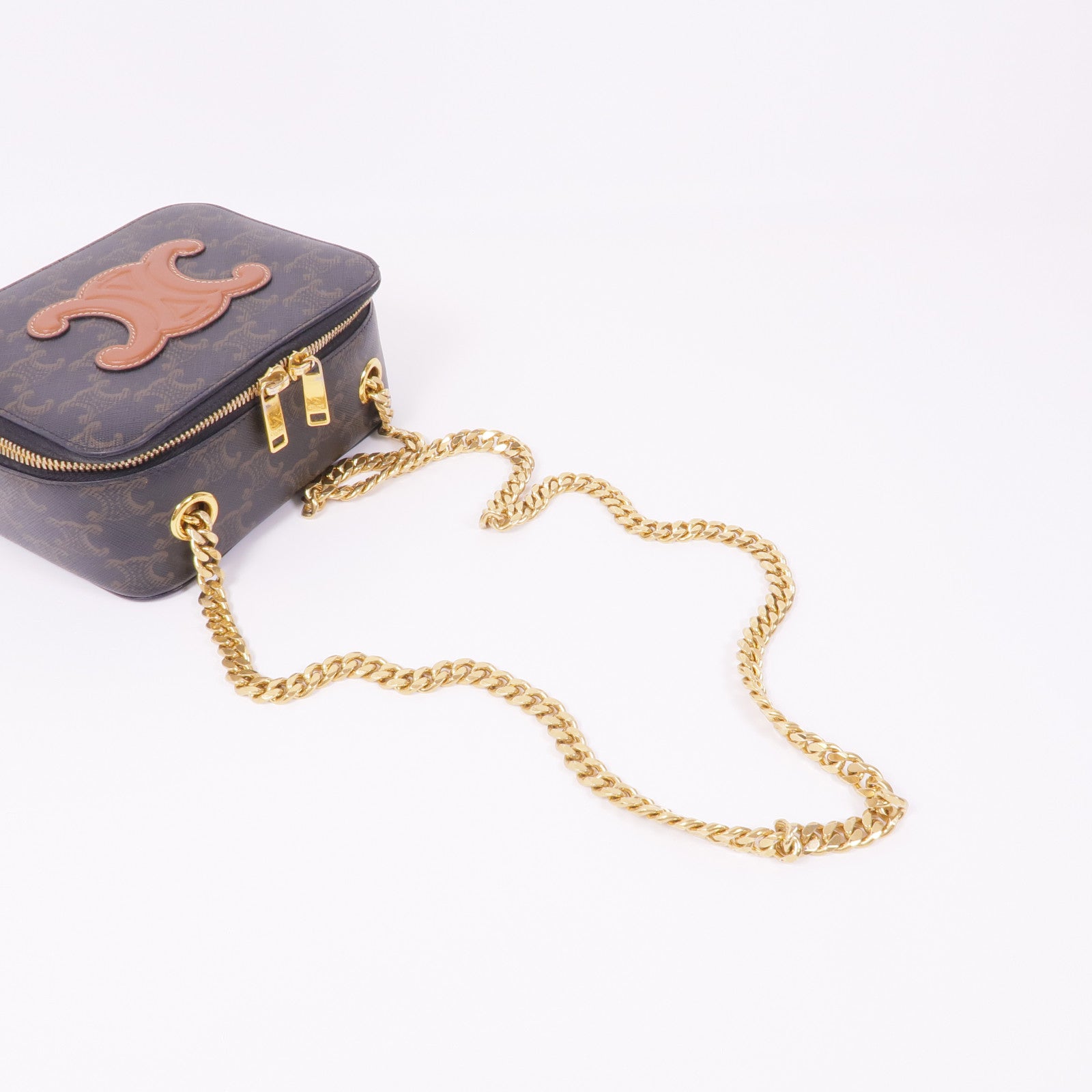 CELINE 塗層帆布Triomphe金扣鏈帶肩背袋