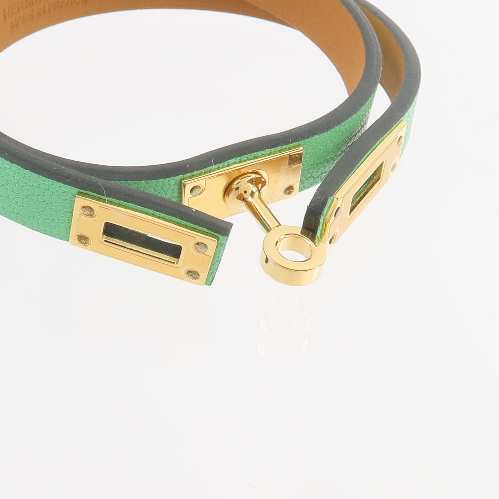 HERMES Chevre皮革Mini Kelly Double Tour手鏈Vert Comics