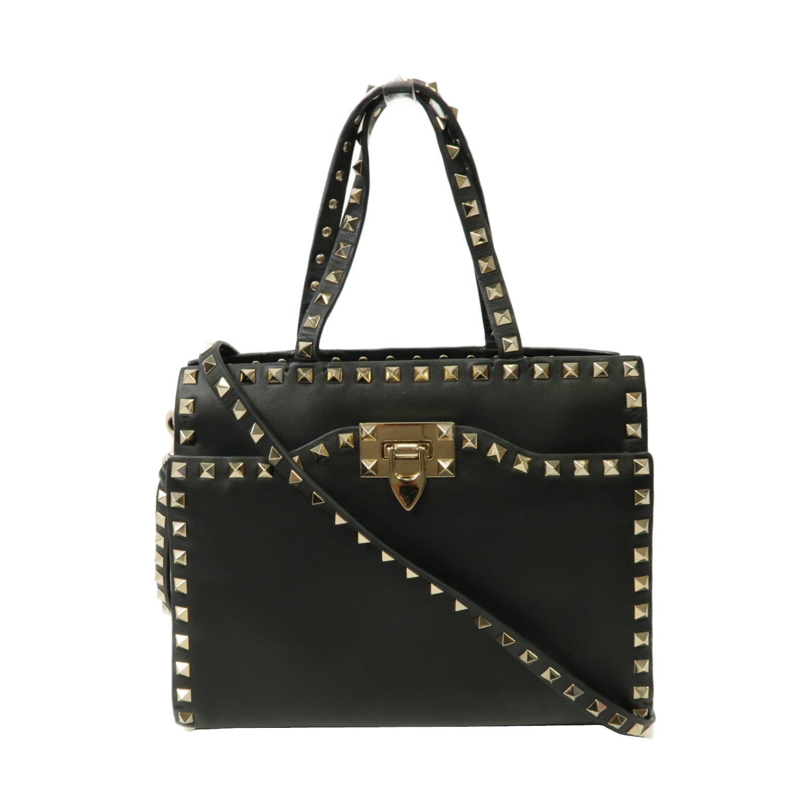 Valentino 【激減優惠】牛皮皮革2 Way Shoulder銀扣手挽肩背兩用袋黑色