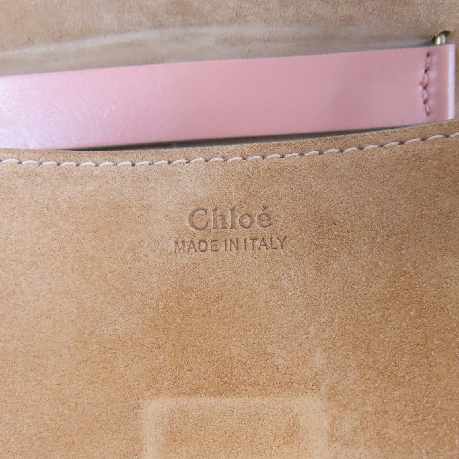 Chloe 【激減優惠】皮革/絨布Chain Shoulder金扣鏈帶肩背袋粉紅色/啡色