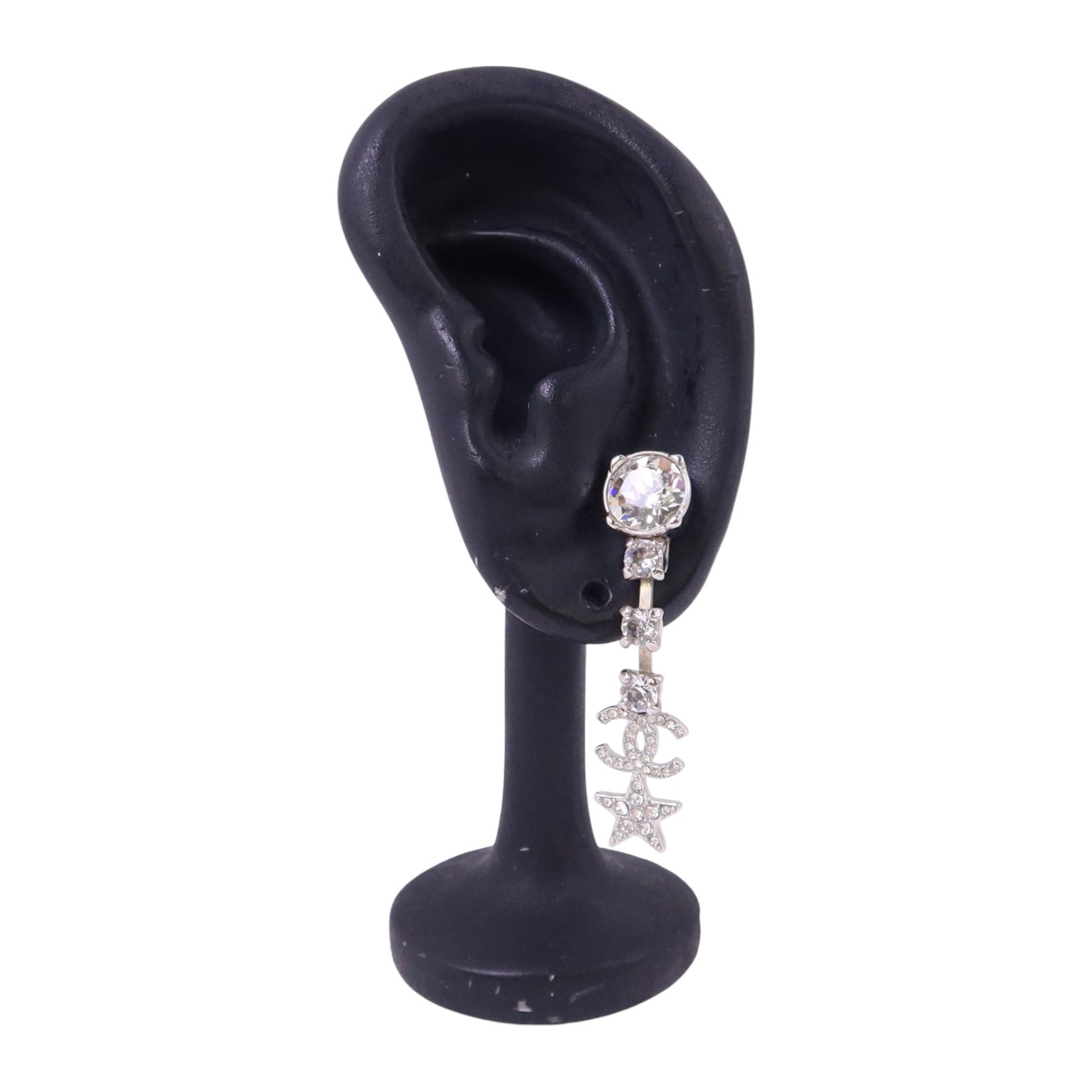 CHANEL 金屬/水鑽Earrings銀扣耳環