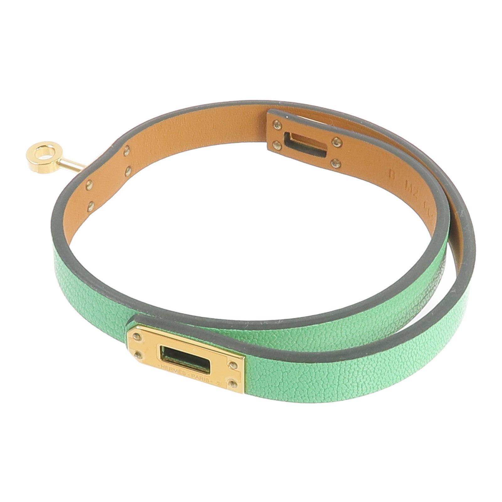 HERMES Chevre皮革Mini Kelly Double Tour手鏈Vert Comics