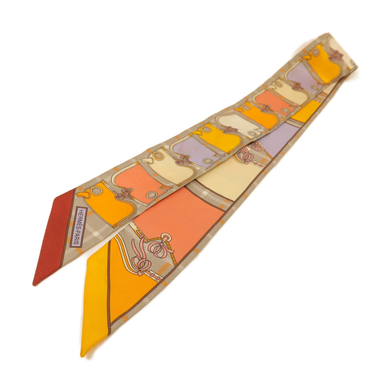 HERMES 【激減優惠】絲質Twilly絲巾橙色/灰色/灰色
