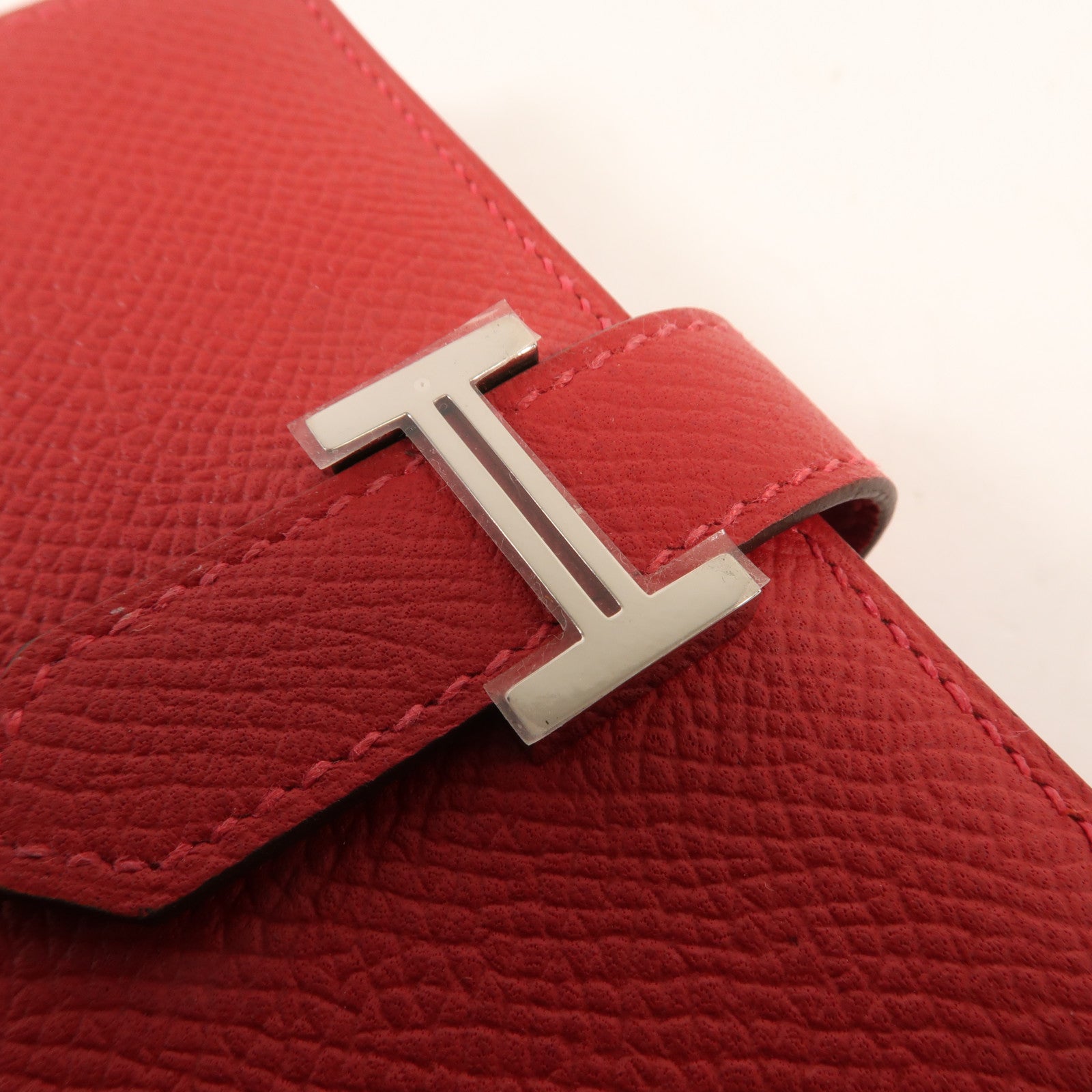 HERMES Epsom皮革Bearn Wallet銀扣錢包Rouge Casaque