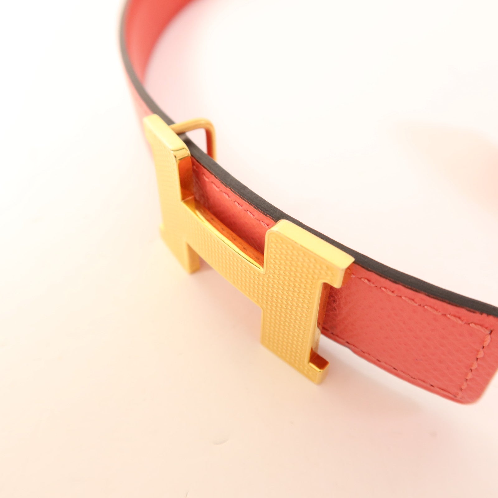 HERMES Epsom/Swift皮革Mini Constance Belt金扣皮帶Pink/Red