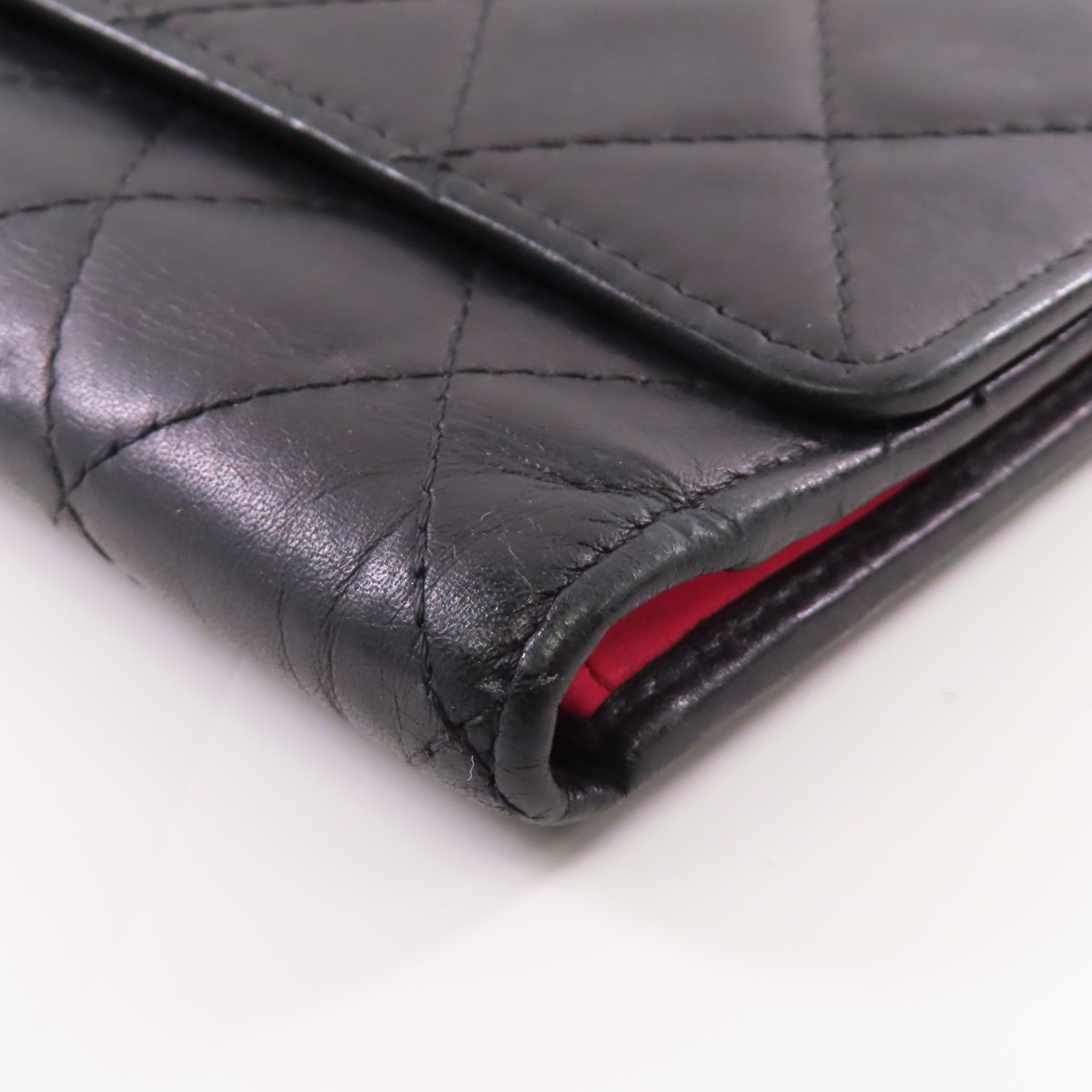 CHANEL 菱格牛皮皮革Cambon Wallet銀扣長錢包黑色