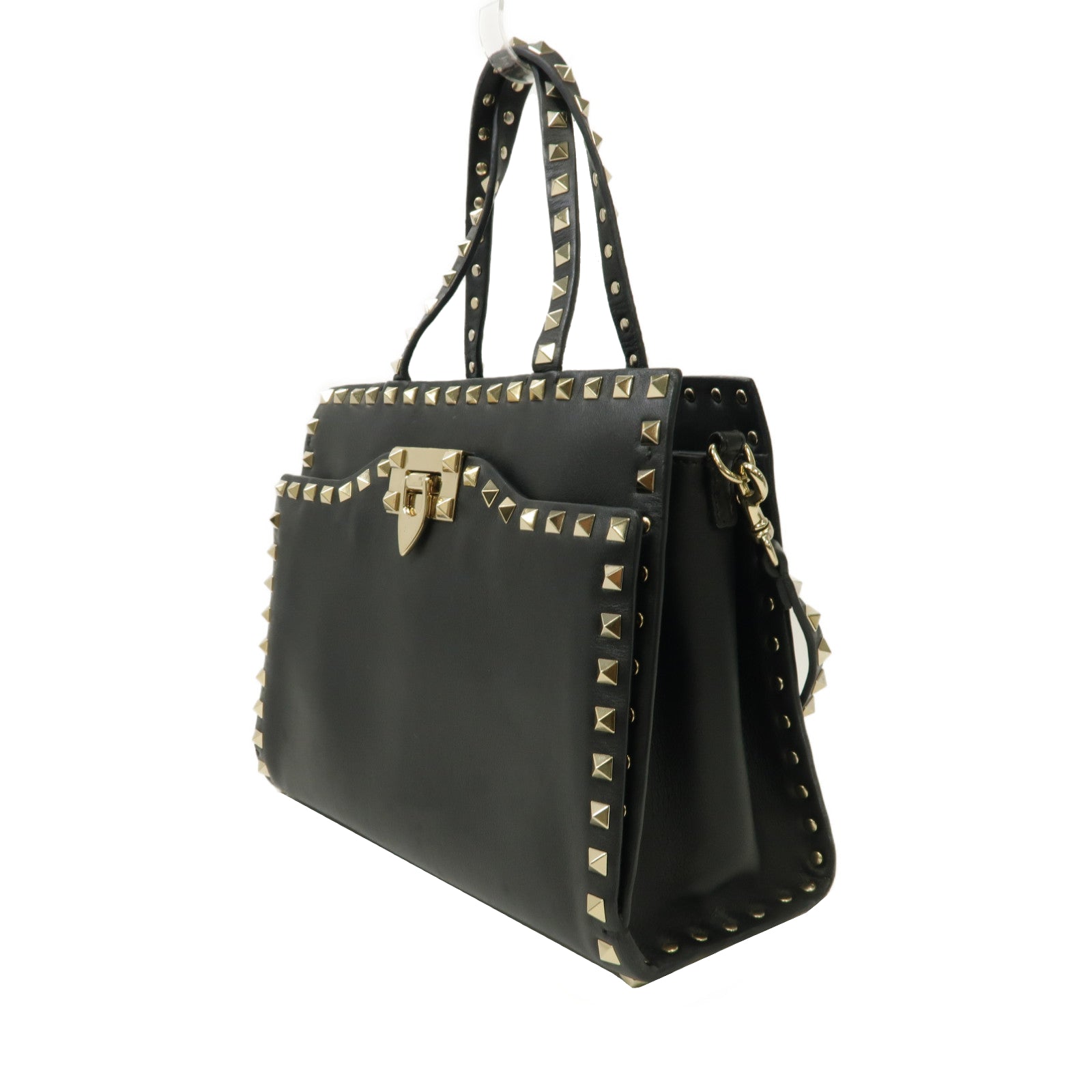 Valentino 【激減優惠】牛皮皮革2 Way Shoulder銀扣手挽肩背兩用袋黑色