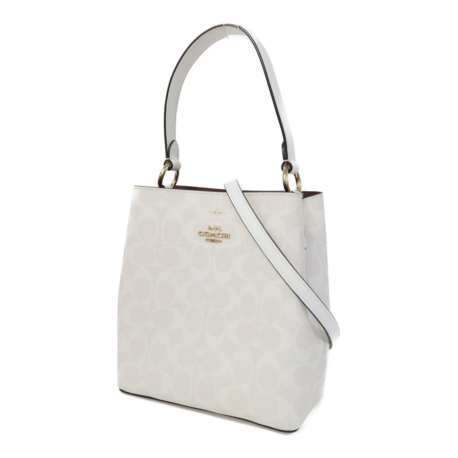 COACH 牛皮皮革2 Way Shoulder金扣手挽肩背兩用袋白色