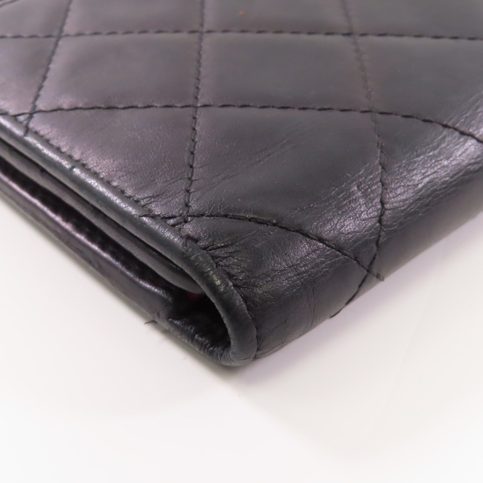 CHANEL 菱格牛皮皮革Cambon Wallet銀扣長錢包黑色