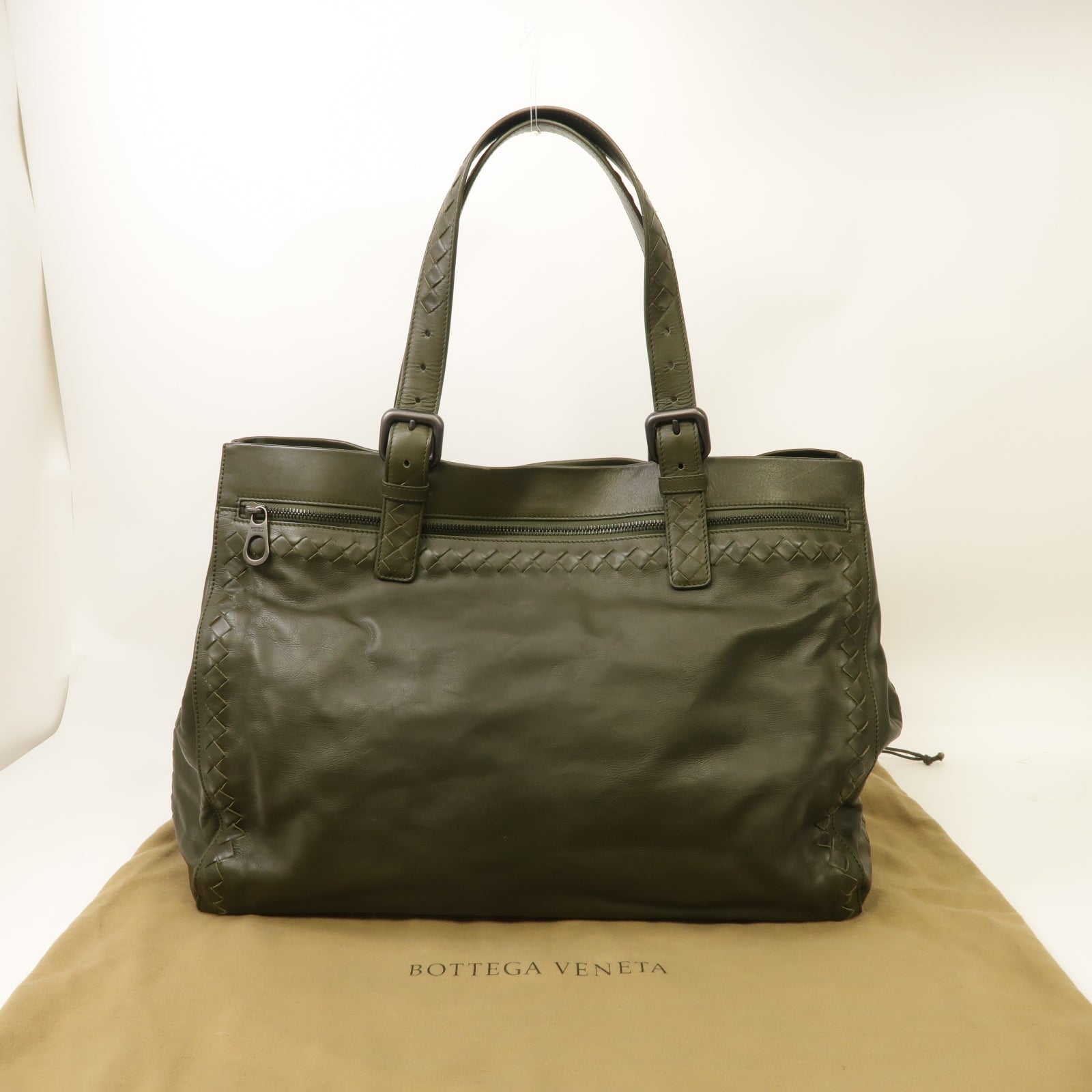 BOTTEGA VENETA 【激減優惠】牛皮皮革Shouder Bag銀扣手挽袋綠色